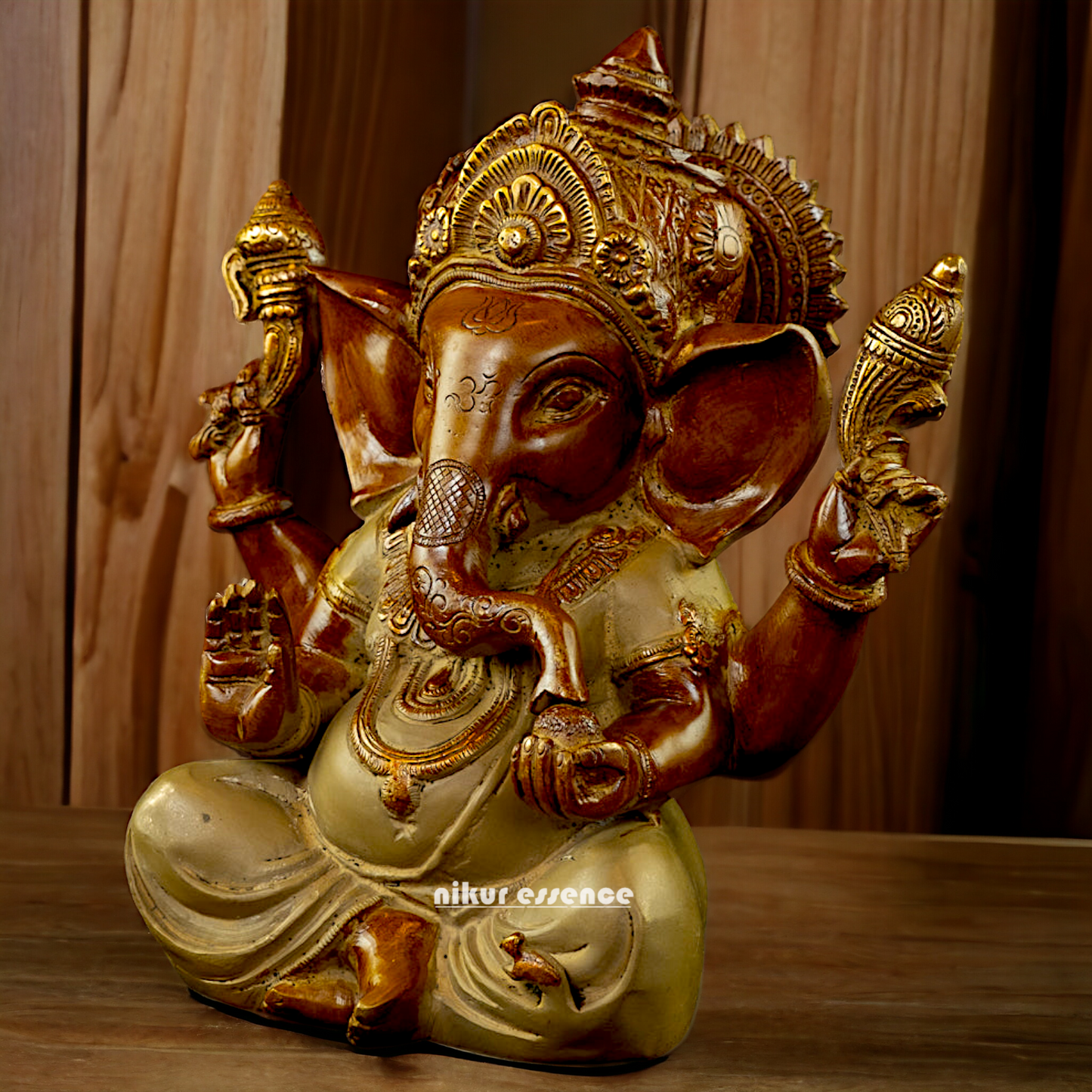 Large Ganesha Blessing Brass idol - 9 inches Nikuressence