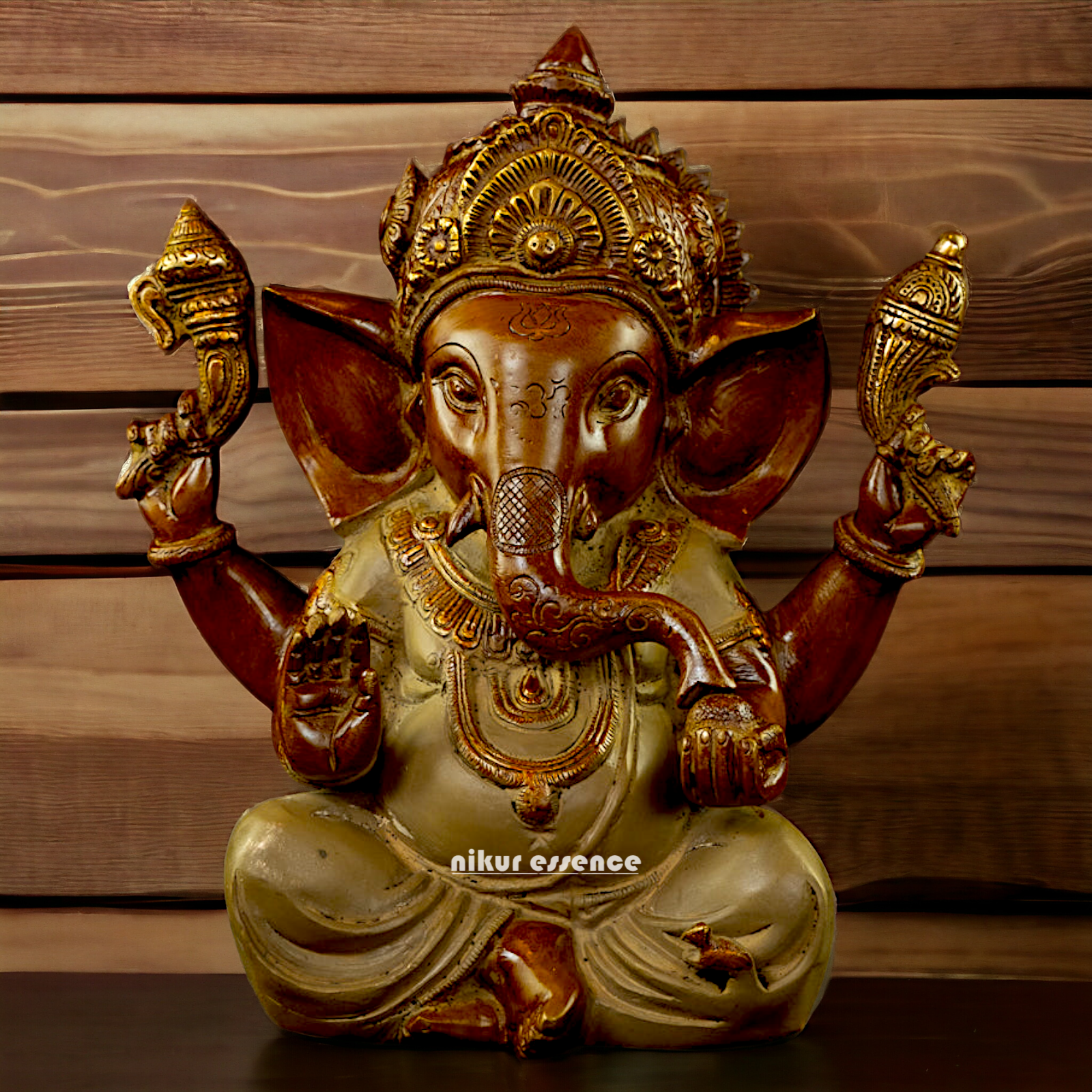 Large Ganesha Blessing Brass idol - 9 inches Nikuressence
