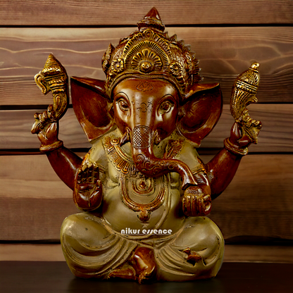 Large Ganesha Blessing Brass idol - 9 inches Nikuressence