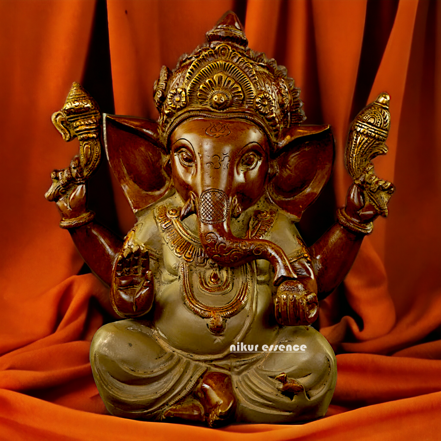 Large Ganesha Blessing Brass idol - 9 inches Nikuressence