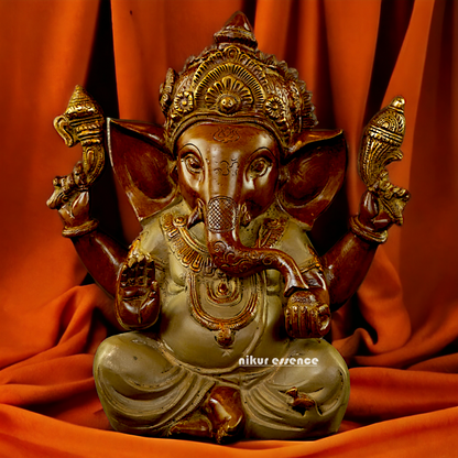 Large Ganesha Blessing Brass idol - 9 inches Nikuressence