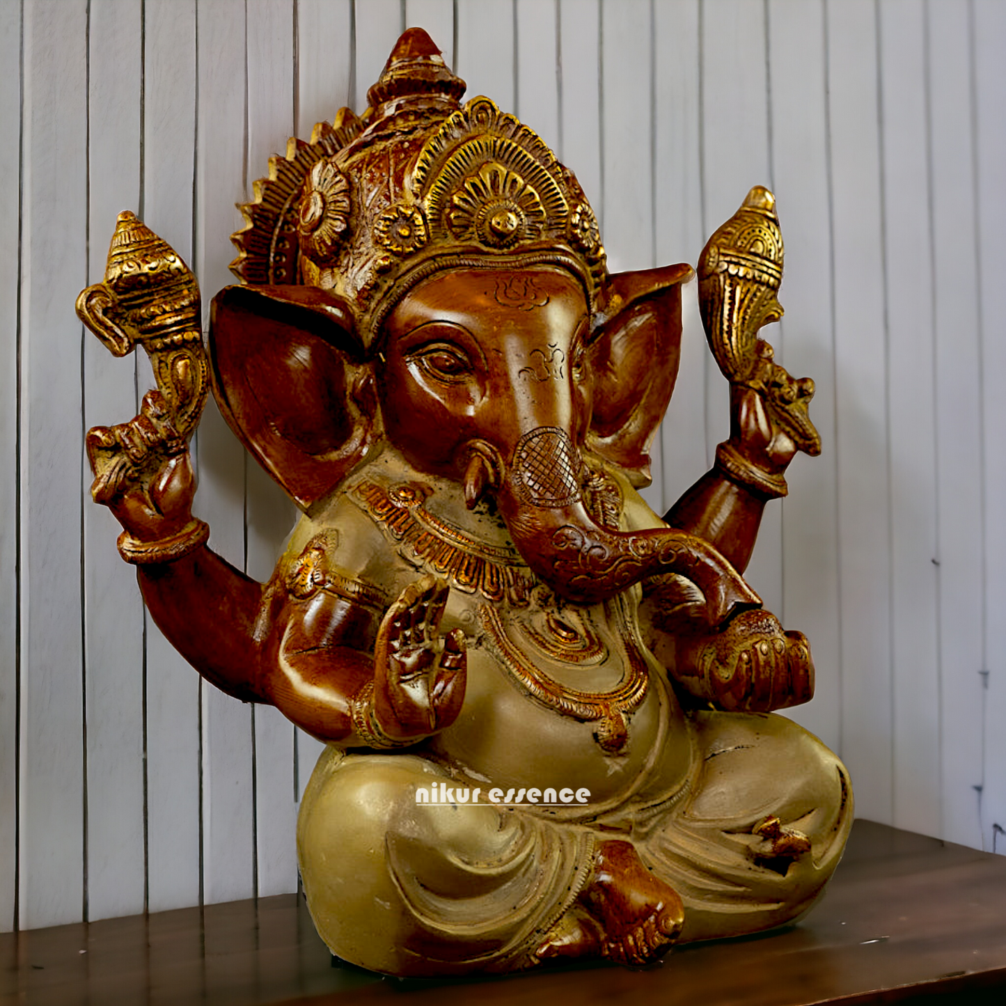 Large Ganesha Blessing Brass idol - 9 inches Nikuressence