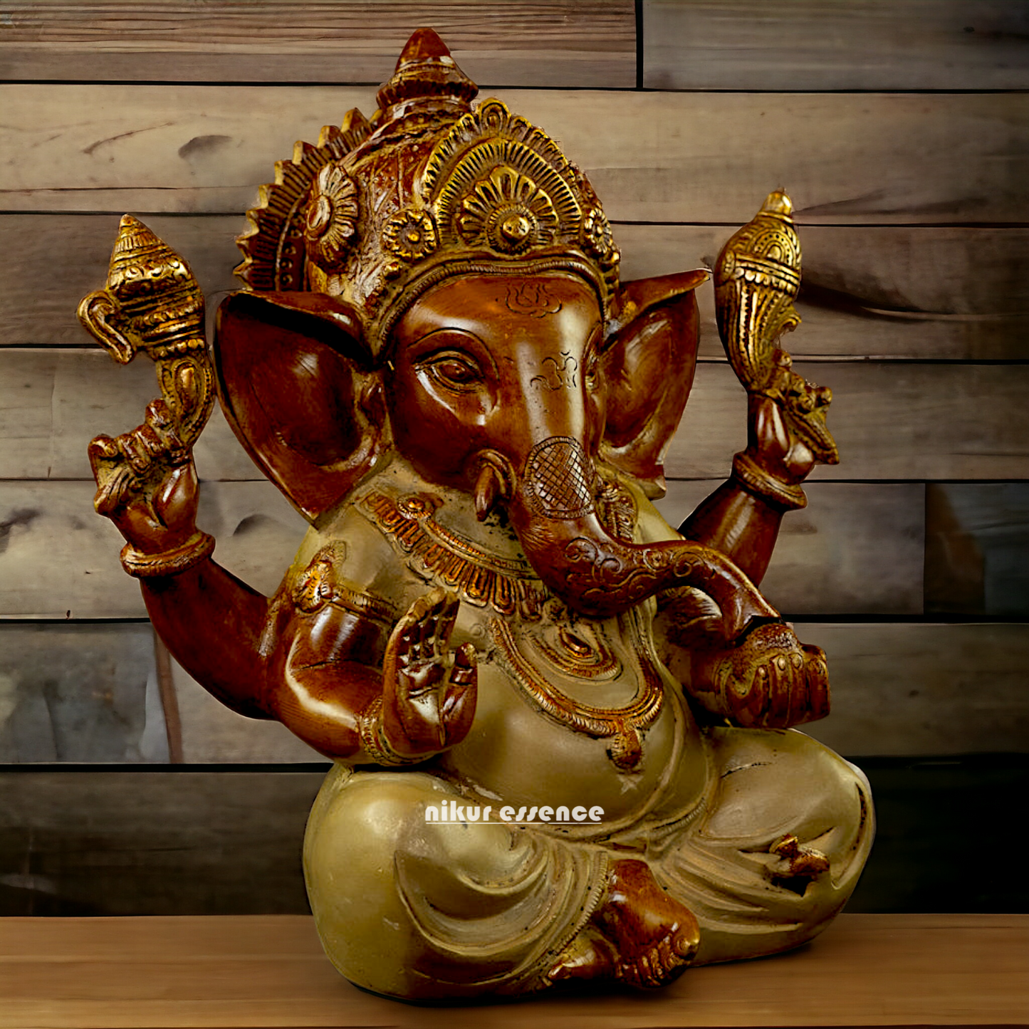 Large Ganesha Blessing Brass idol - 9 inches Nikuressence