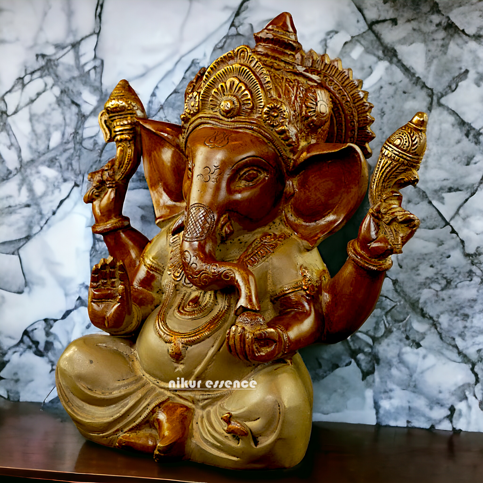 Large Ganesha Blessing Brass idol - 9 inches Nikuressence