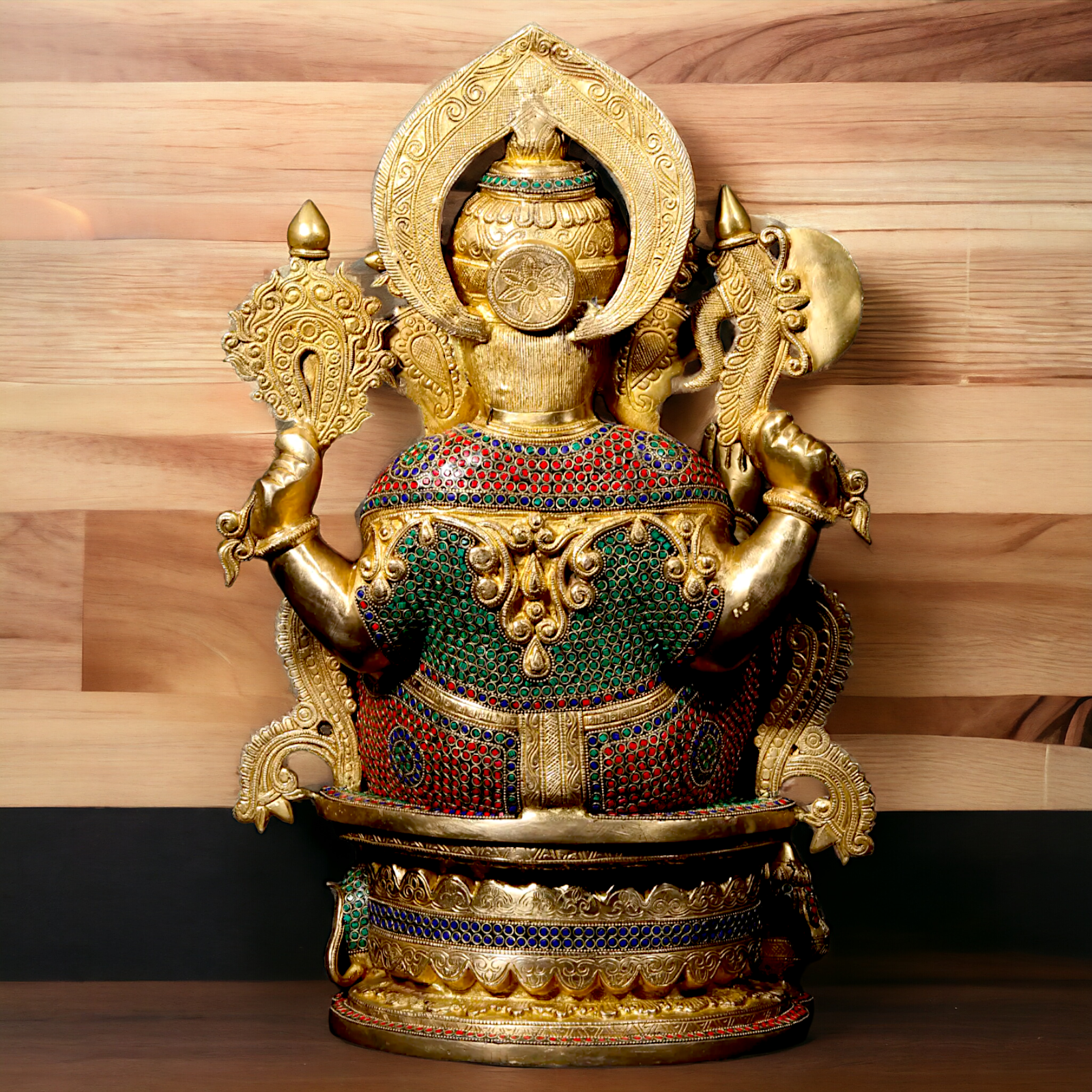 Brass Ganpati Ganesha Seating with Stone work Idol - 23 inches Nikuressence