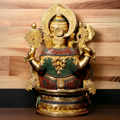 Brass Ganpati Ganesha Seating with Stone work Idol - 23 inches Nikuressence