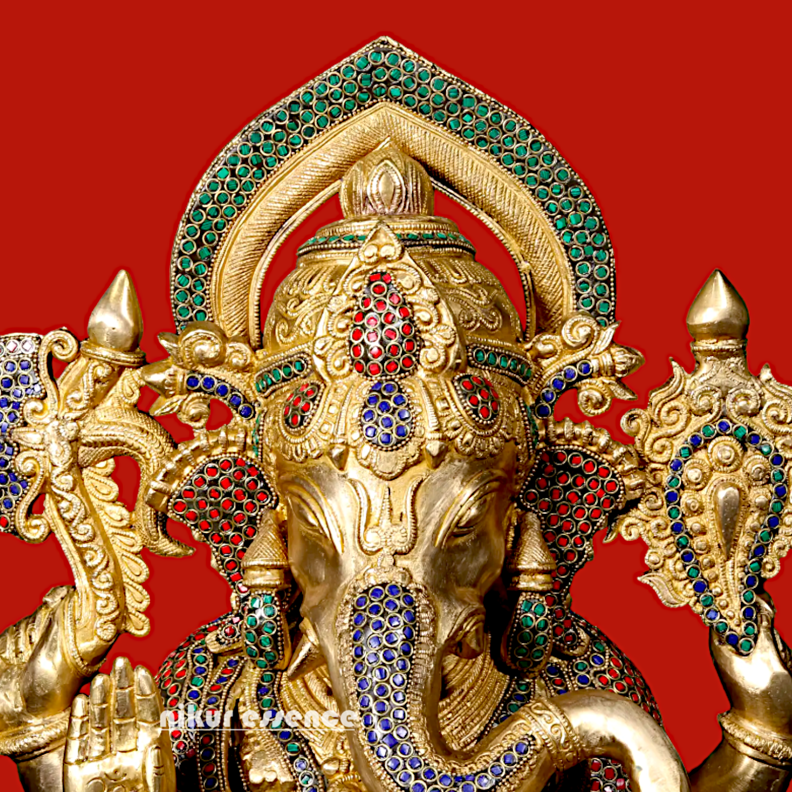 Brass Ganpati Ganesha Seating with Stone work Idol - 23 inches Nikuressence