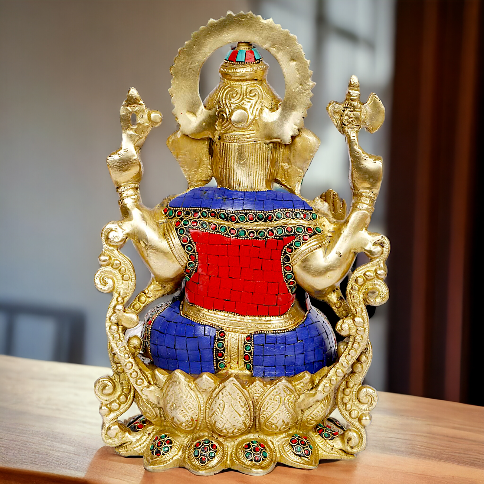 Buy Ganesha seated on Lotus Brass with Stone Work idol - 12 inches Nikuressence