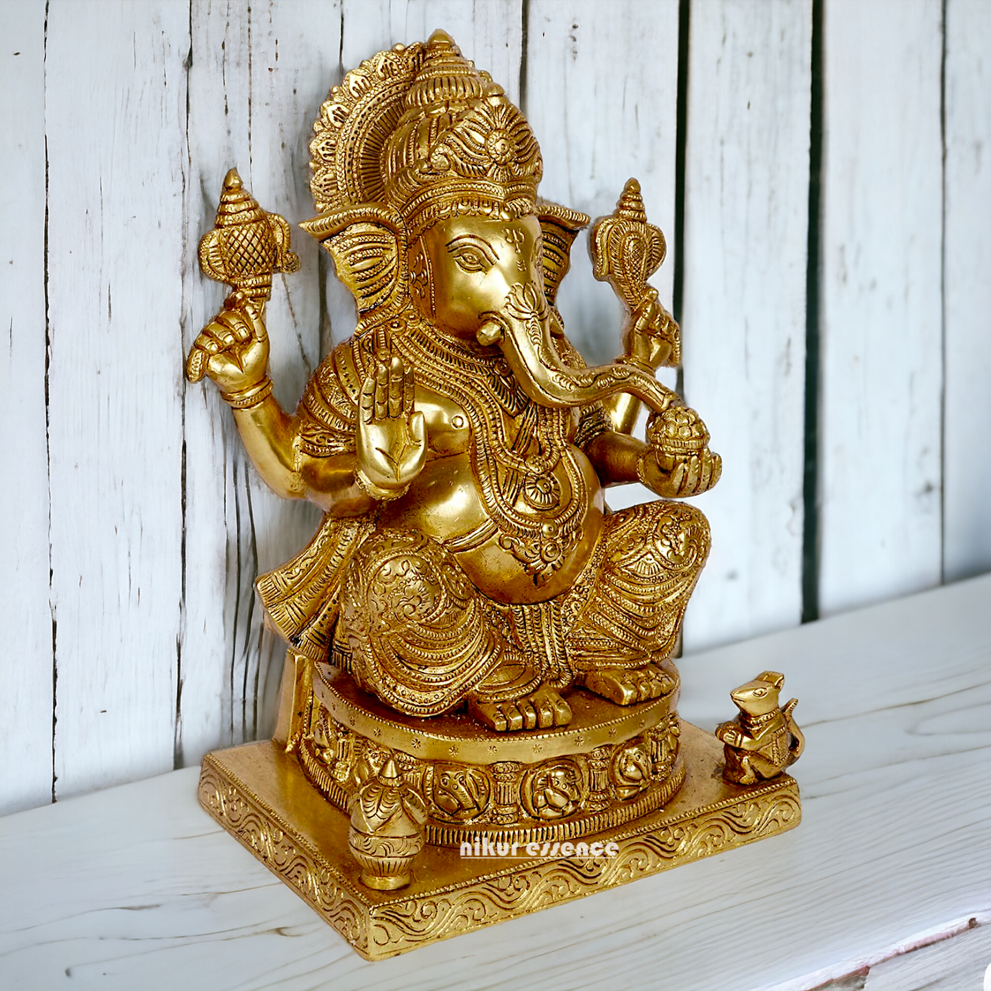 Pure Brass Ganesha Vinayaka idol - 11 inches Nikuressence
