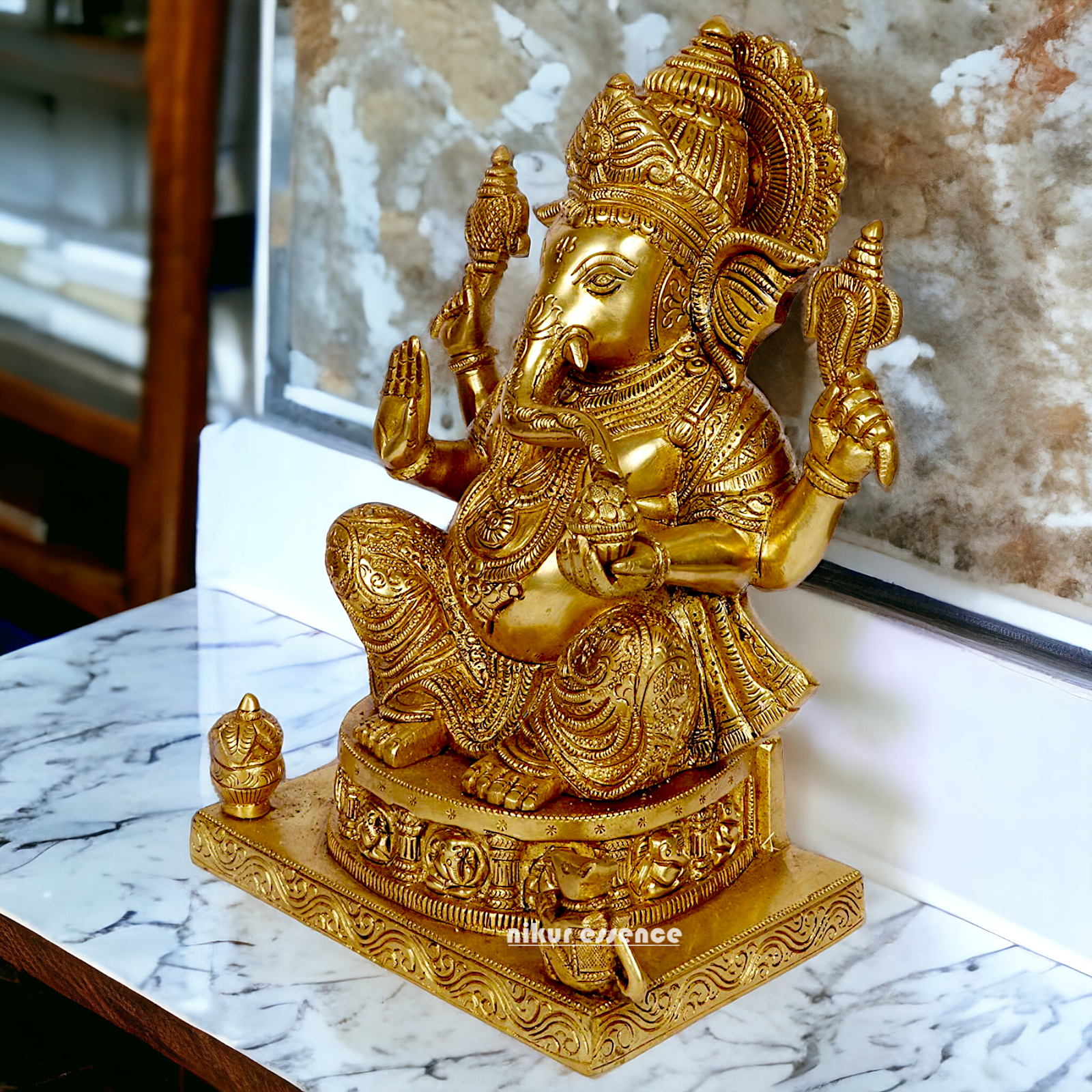 Pure Brass Ganesha Vinayaka idol - 11 inches Nikuressence