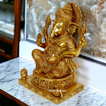 Pure Brass Ganesha Vinayaka idol - 11 inches Nikuressence