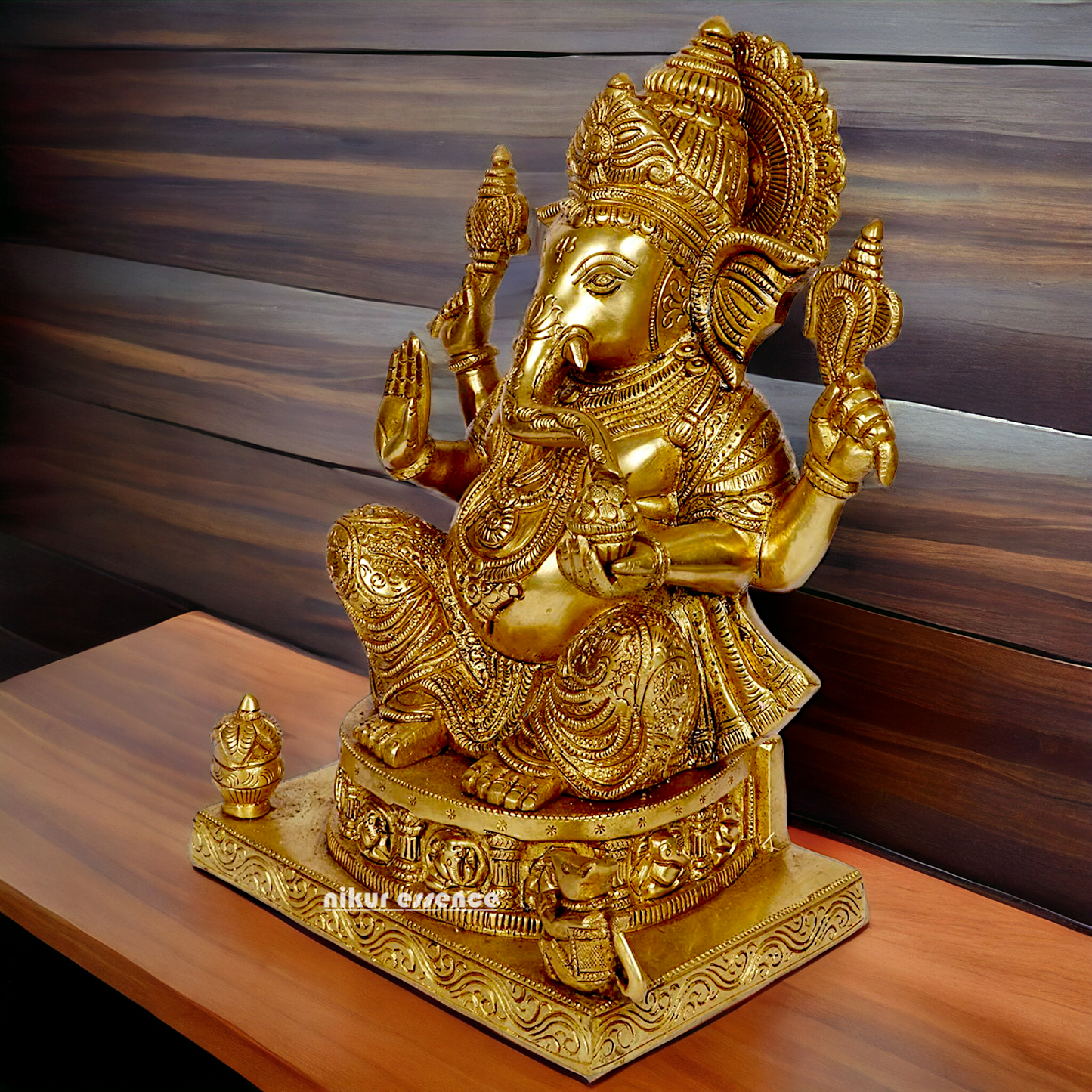 Pure Brass Ganesha Vinayaka idol - 11 inches Nikuressence