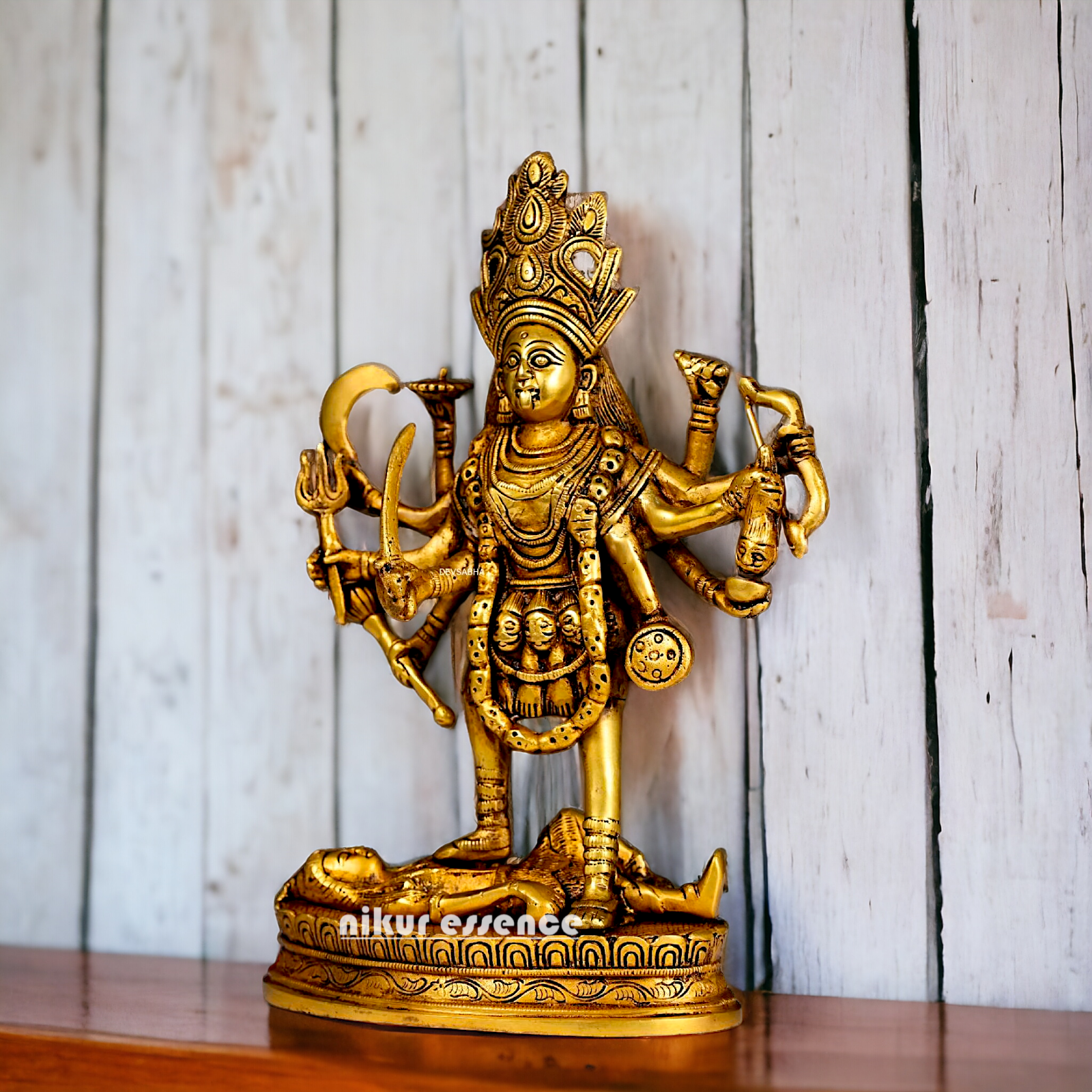 Antique Brass Kali Maa idol - 8 inches Nikuressence