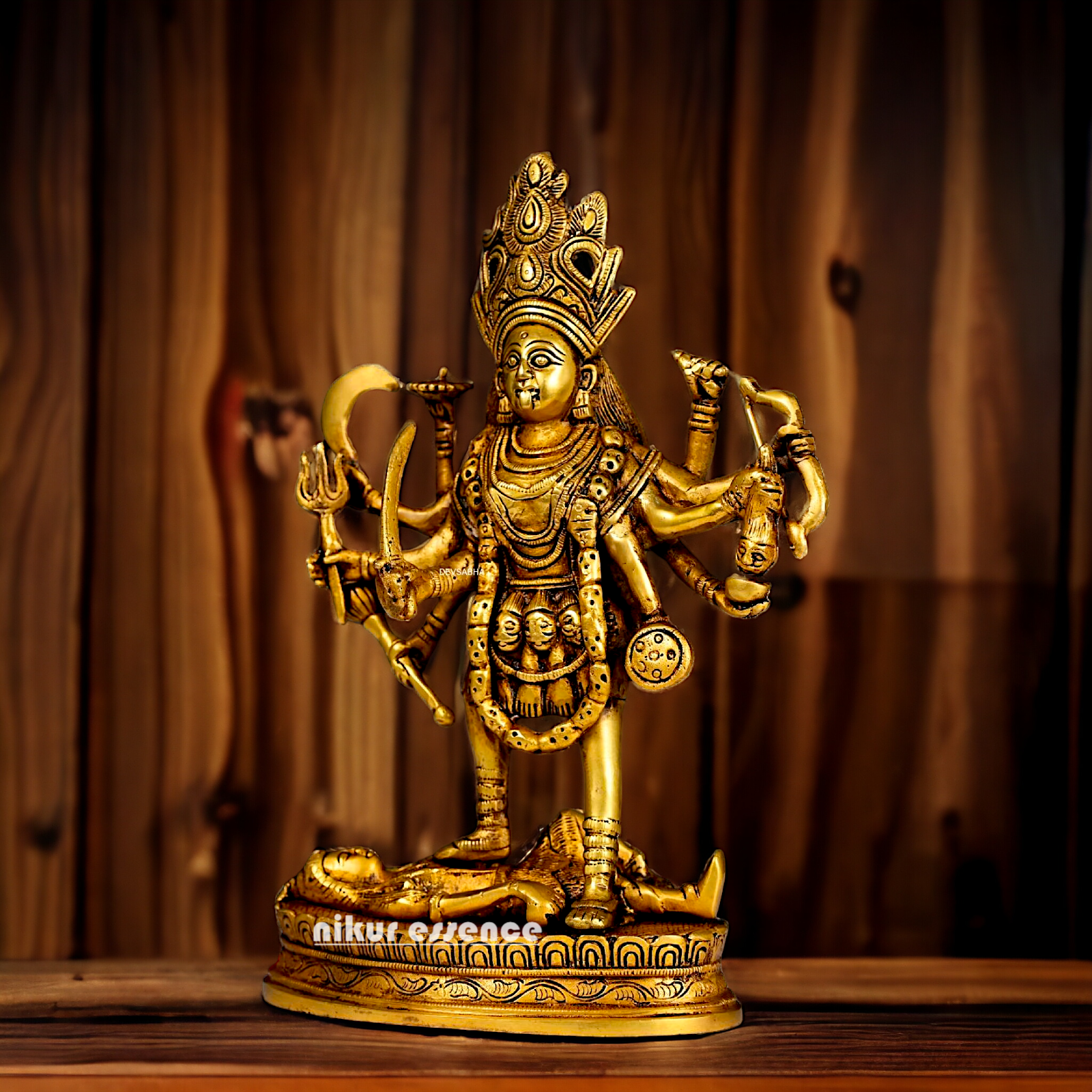 Antique Brass Kali Maa idol - 8 inches Nikuressence