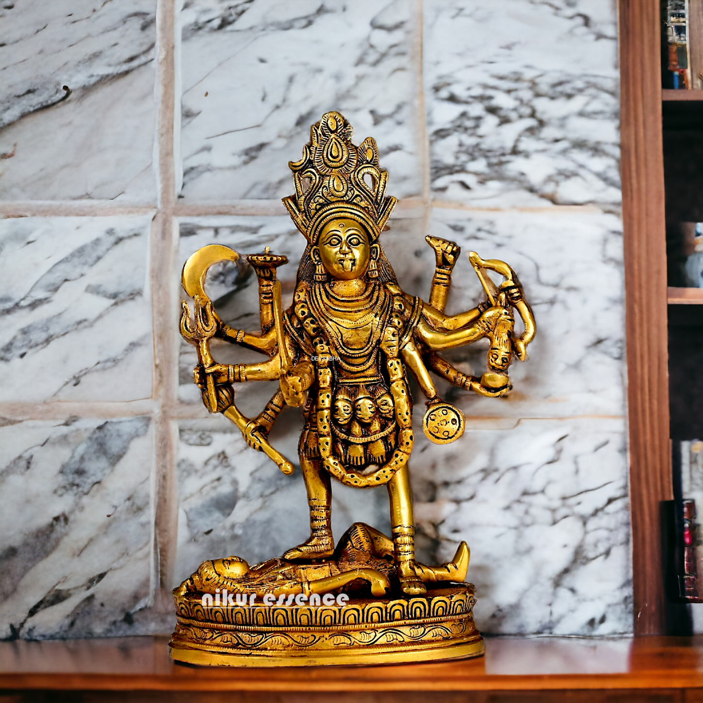 Antique Brass Kali Maa idol - 8 inches Nikuressence