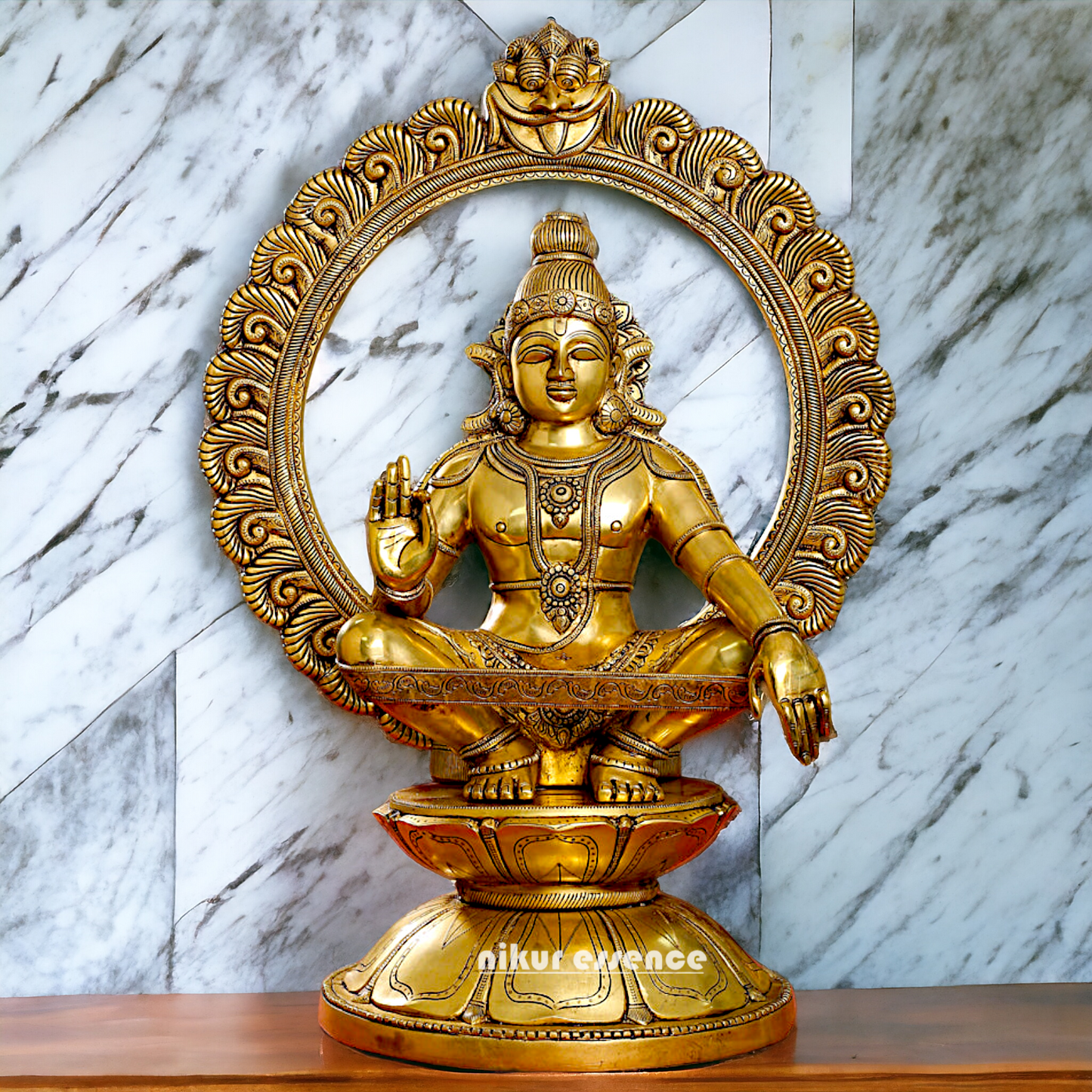 Pure Brass Ayyappa Swamy Sitting idol - 30 inches Nikuressence