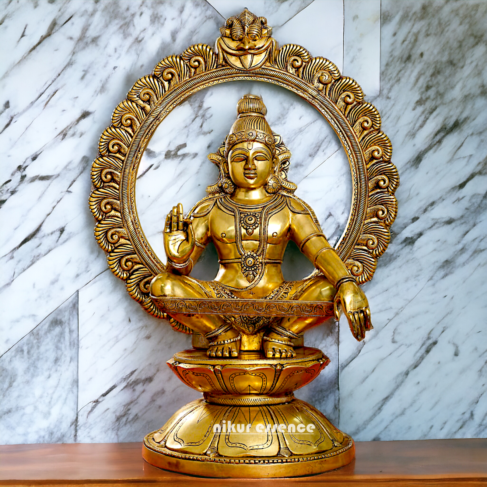Pure Brass Ayyappa Swamy Sitting idol - 30 inches Nikuressence