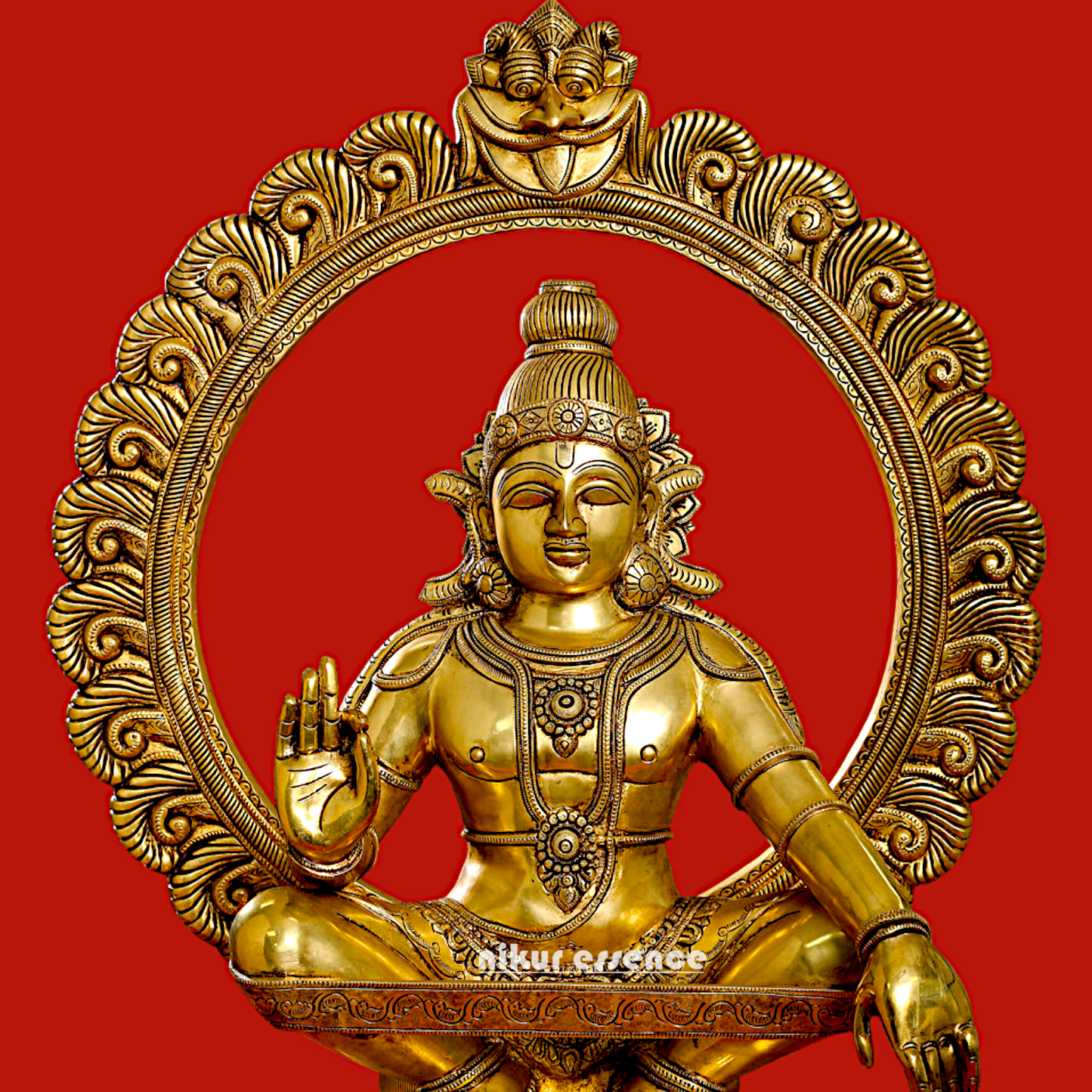Pure Brass Ayyappa Swamy Sitting idol - 30 inches Nikuressence