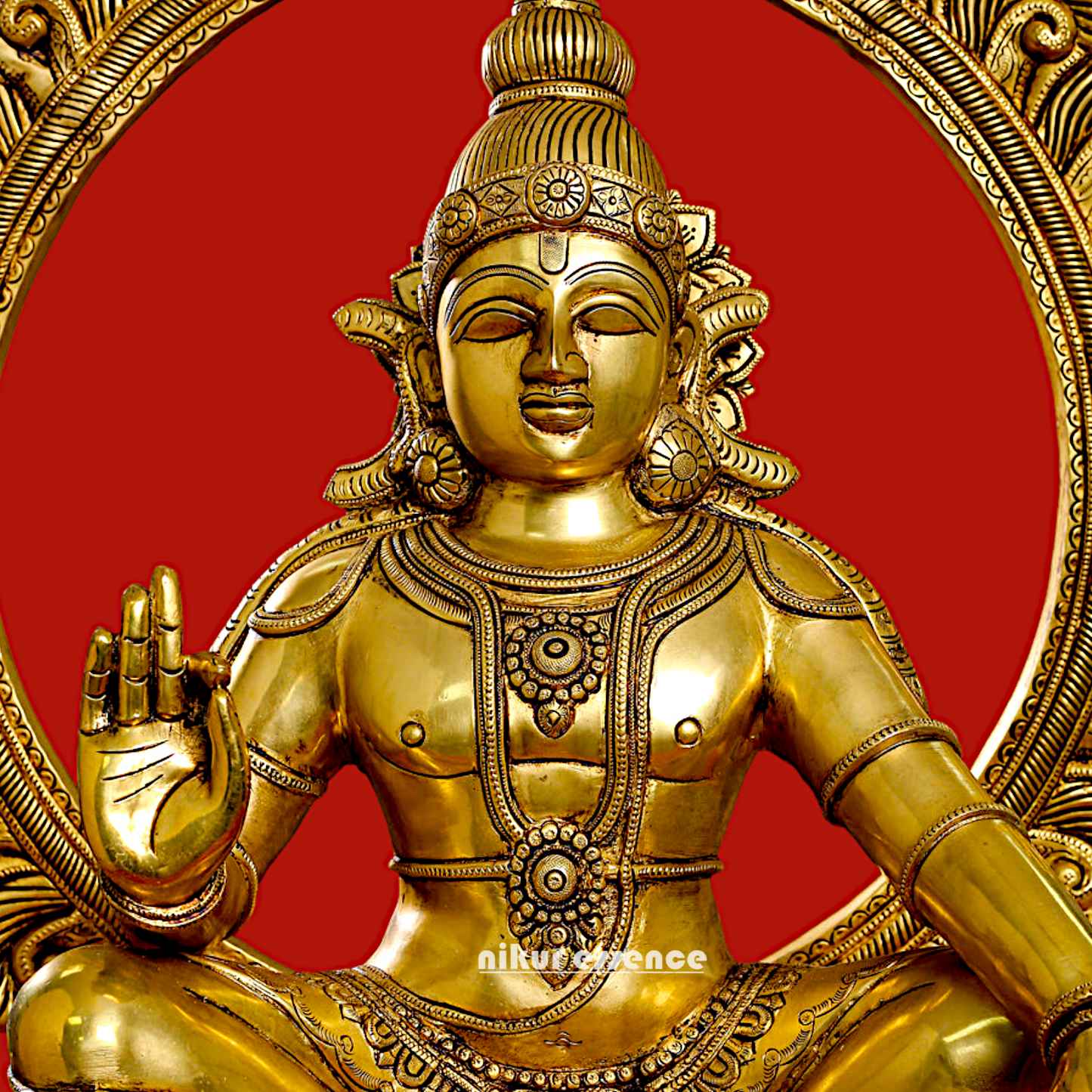 Pure Brass Ayyappa Swamy Sitting idol - 30 inches Nikuressence