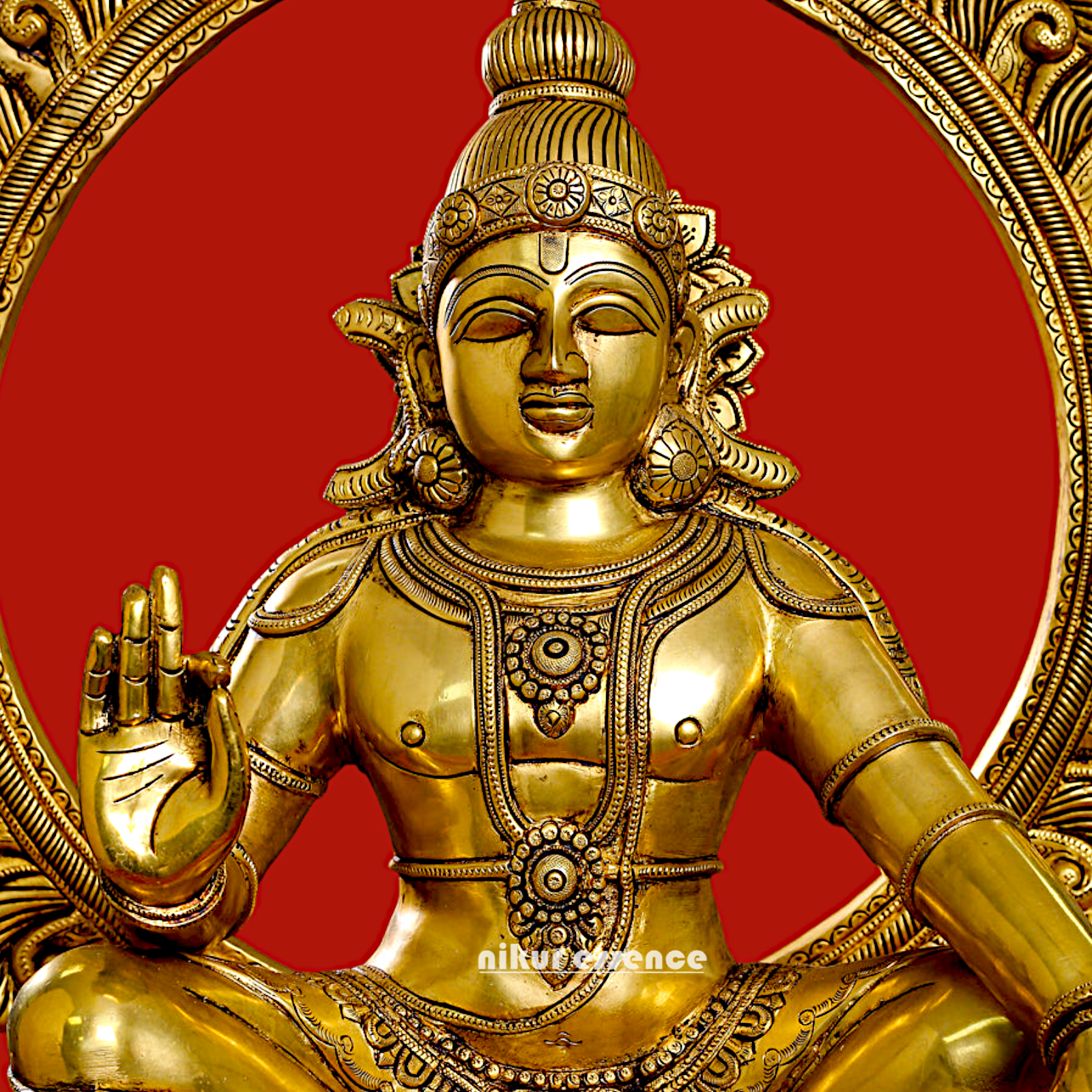 Pure Brass Ayyappa Swamy Sitting idol - 30 inches Nikuressence