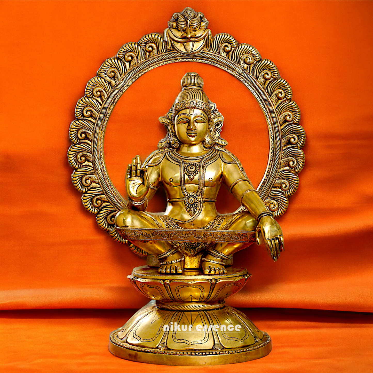 Pure Brass Ayyappa Swamy Sitting idol - 30 inches Nikuressence
