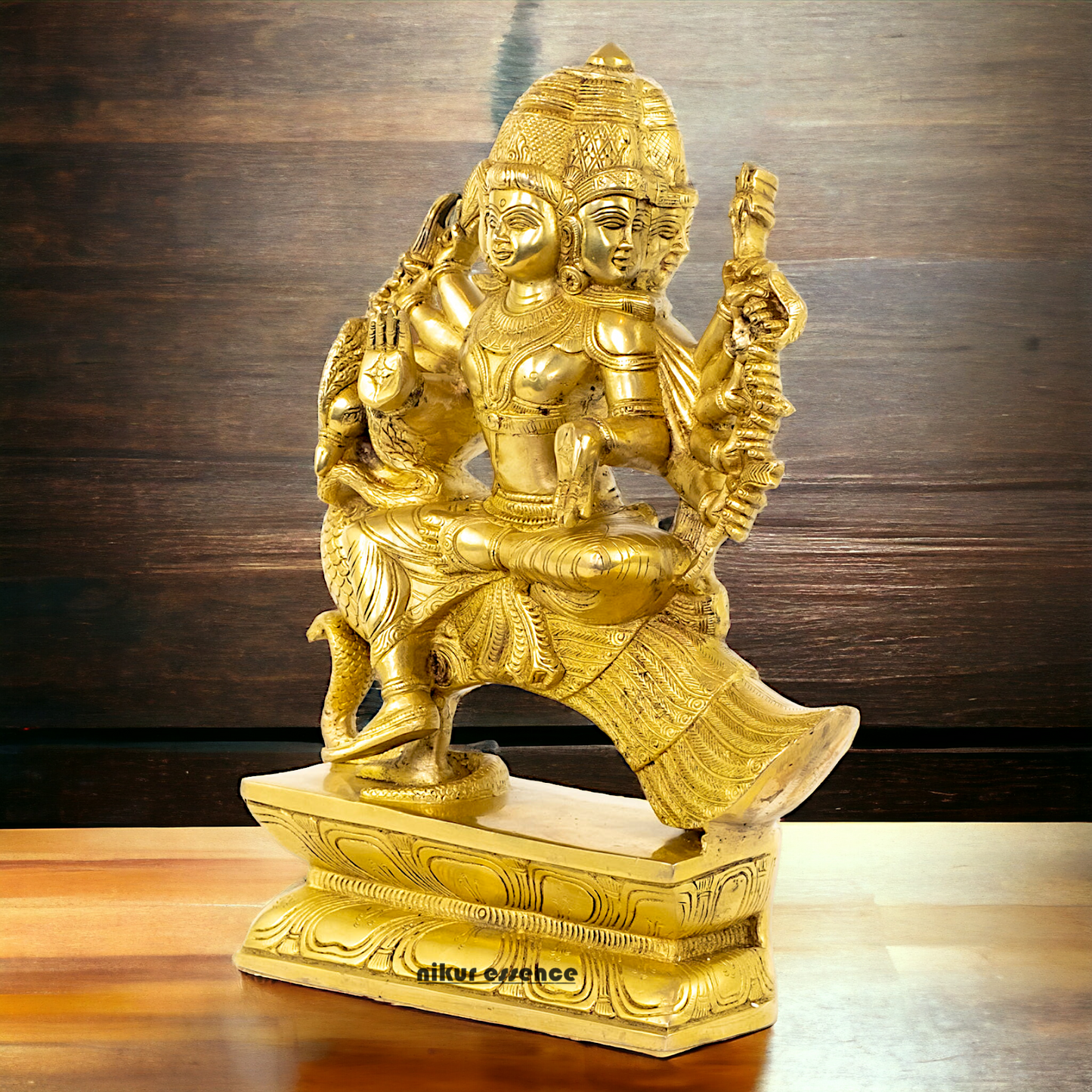 Large Murugan Swamy Kartikeya Sitting on Peacock Solid Brass idol- 16 inches Nikuressence