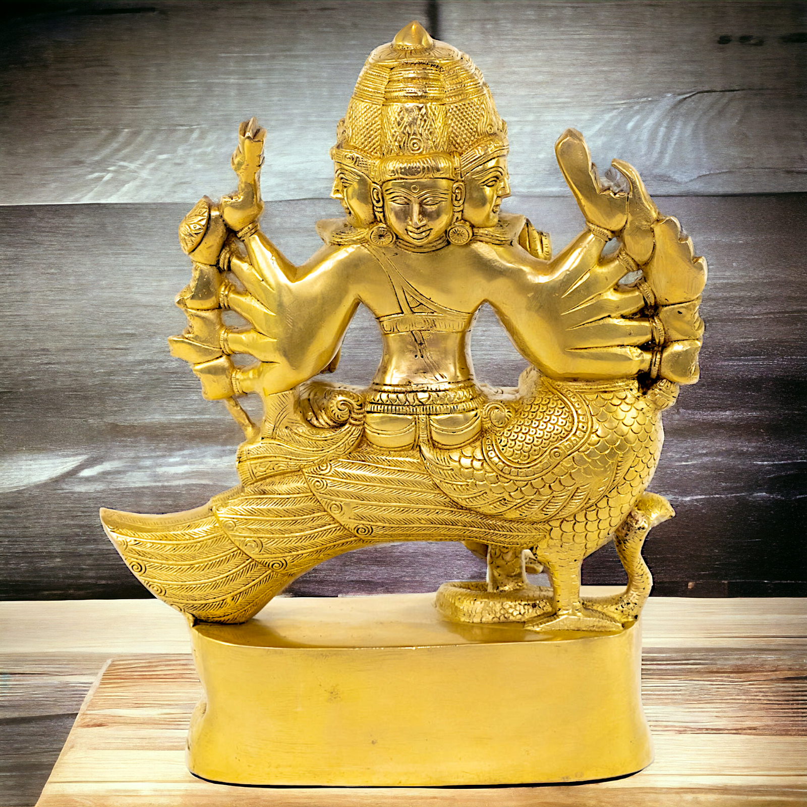 Large Murugan Swamy Kartikeya Sitting on Peacock Solid Brass idol- 16 inches Nikuressence