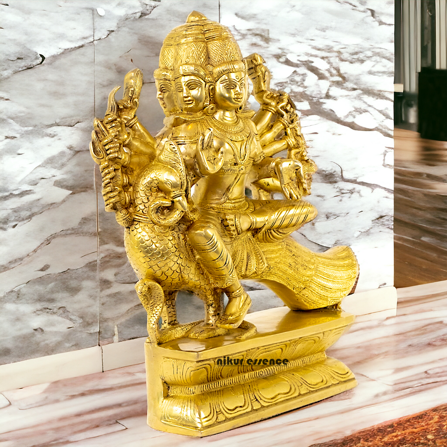 Large Murugan Swamy Kartikeya Sitting on Peacock Solid Brass idol- 16 inches Nikuressence