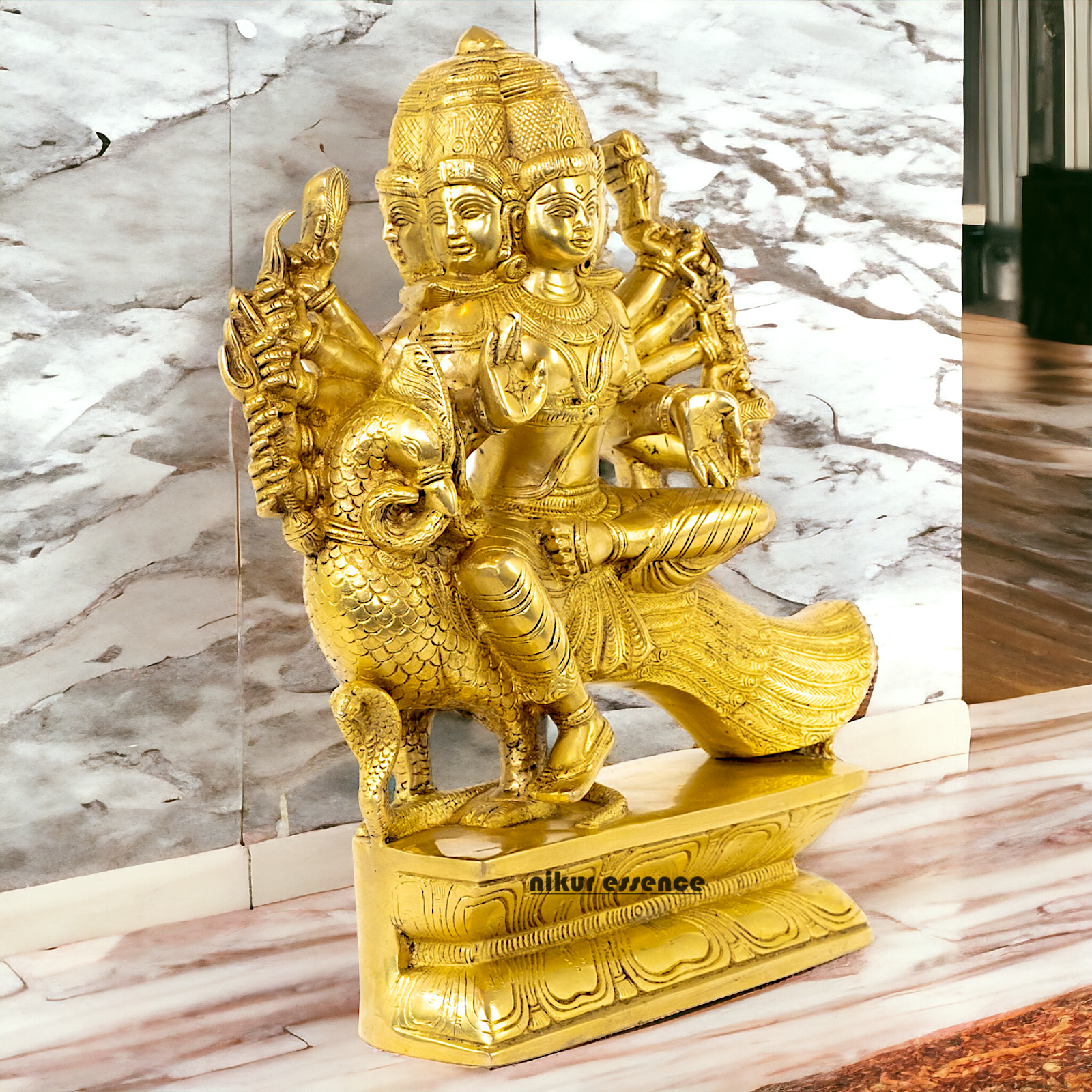 Large Murugan Swamy Kartikeya Sitting on Peacock Solid Brass idol- 16 inches Nikuressence