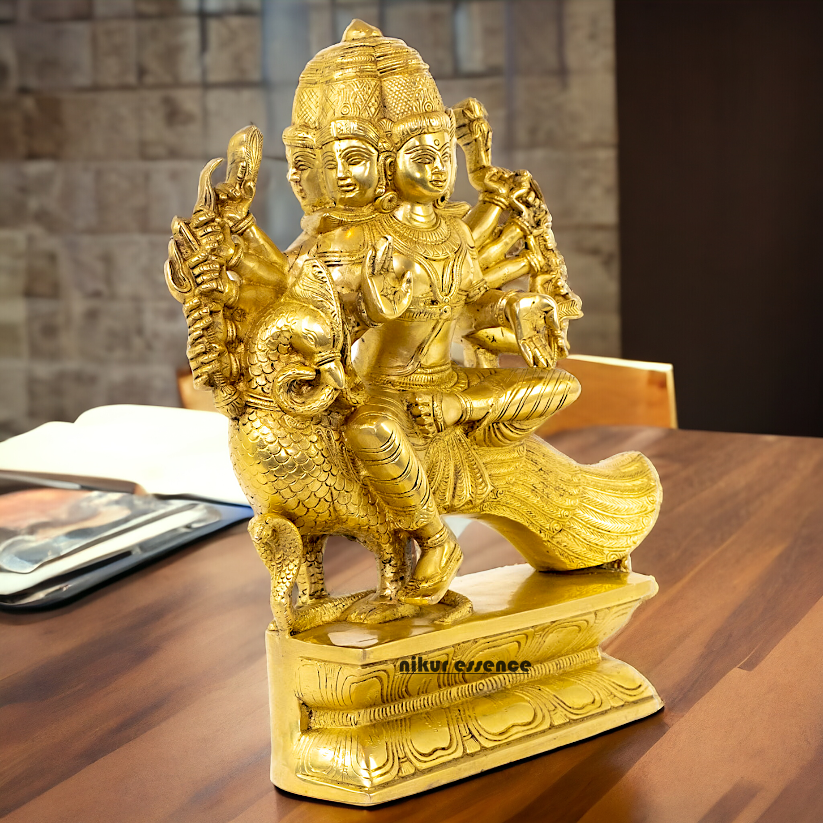 Large Murugan Swamy Kartikeya Sitting on Peacock Solid Brass idol- 16 inches Nikuressence