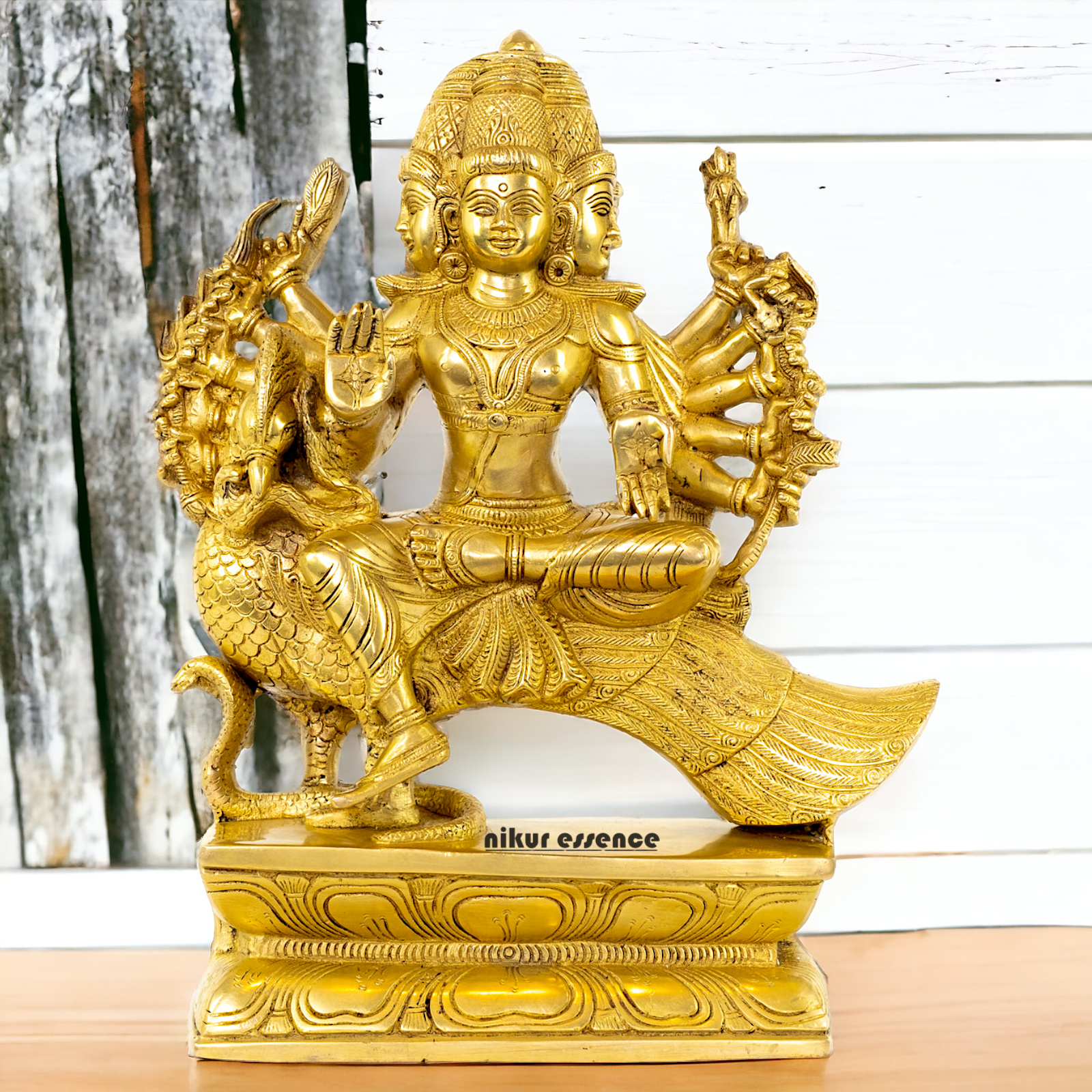 Large Murugan Swamy Kartikeya Sitting on Peacock Solid Brass idol- 16 inches Nikuressence