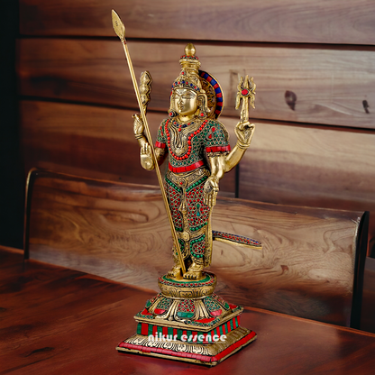 Lord Kartikeya Murugan Brass with Stone Work idol - 19 inches Nikuressence