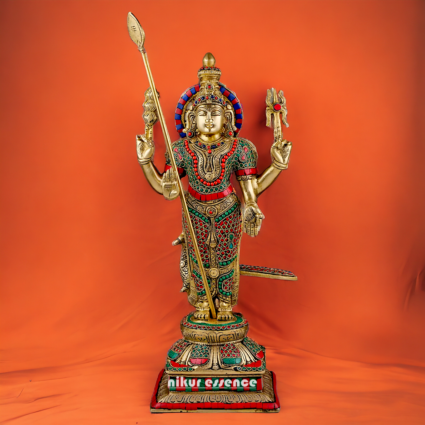 Lord Kartikeya Murugan Brass with Stone Work idol - 19 inches Nikuressence