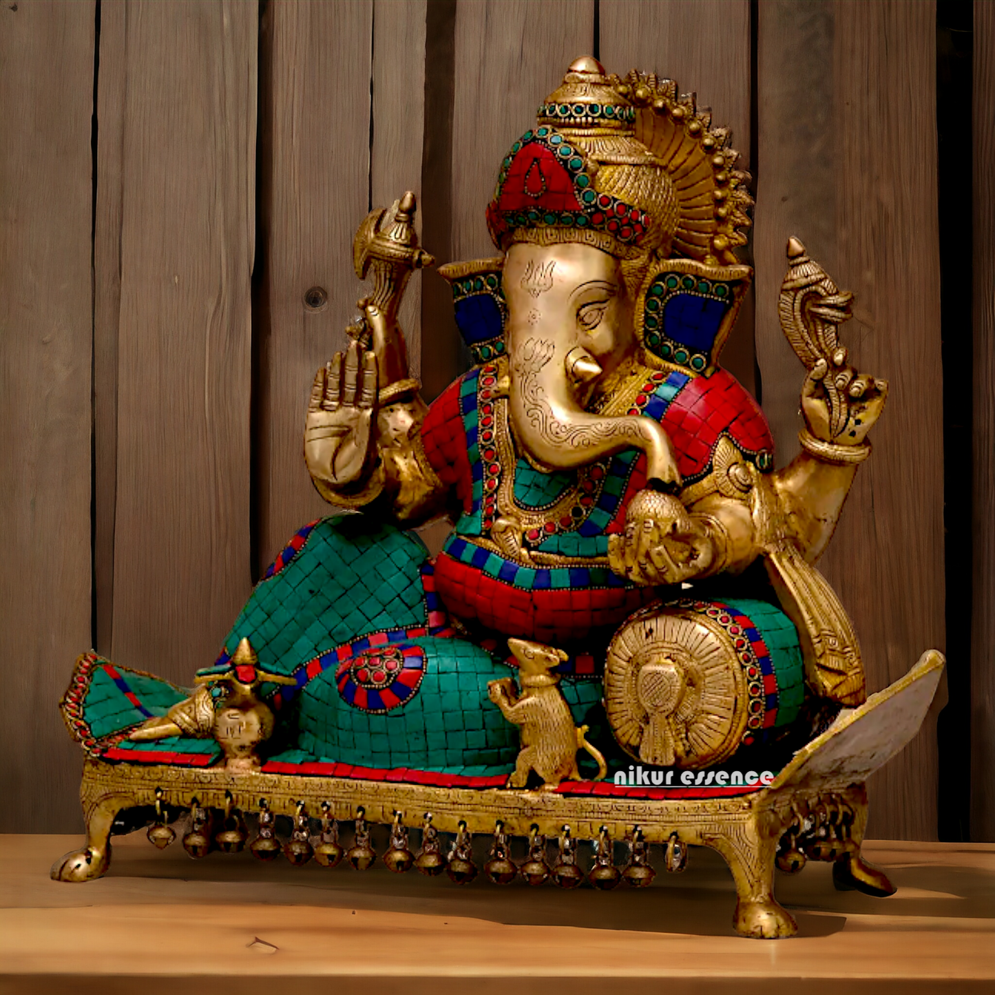 Brass Ganesha on Sofa with Stone Work idol - 19 inches Nikuressence