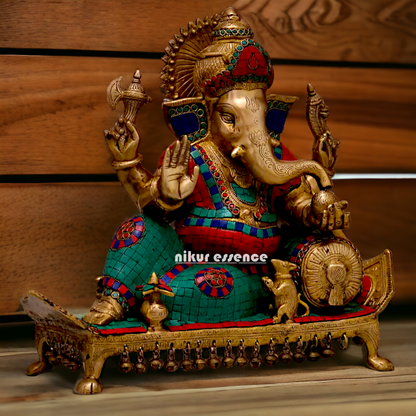 Brass Ganesha on Sofa with Stone Work idol - 19 inches Nikuressence