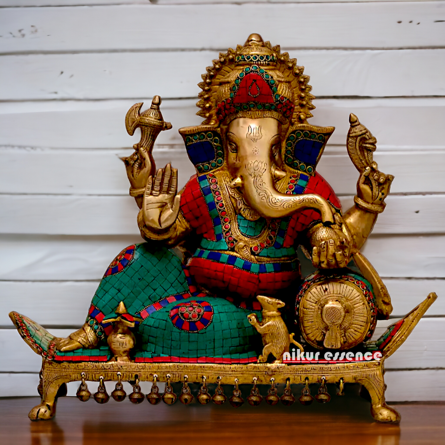 Brass Ganesha on Sofa with Stone Work idol - 19 inches Nikuressence