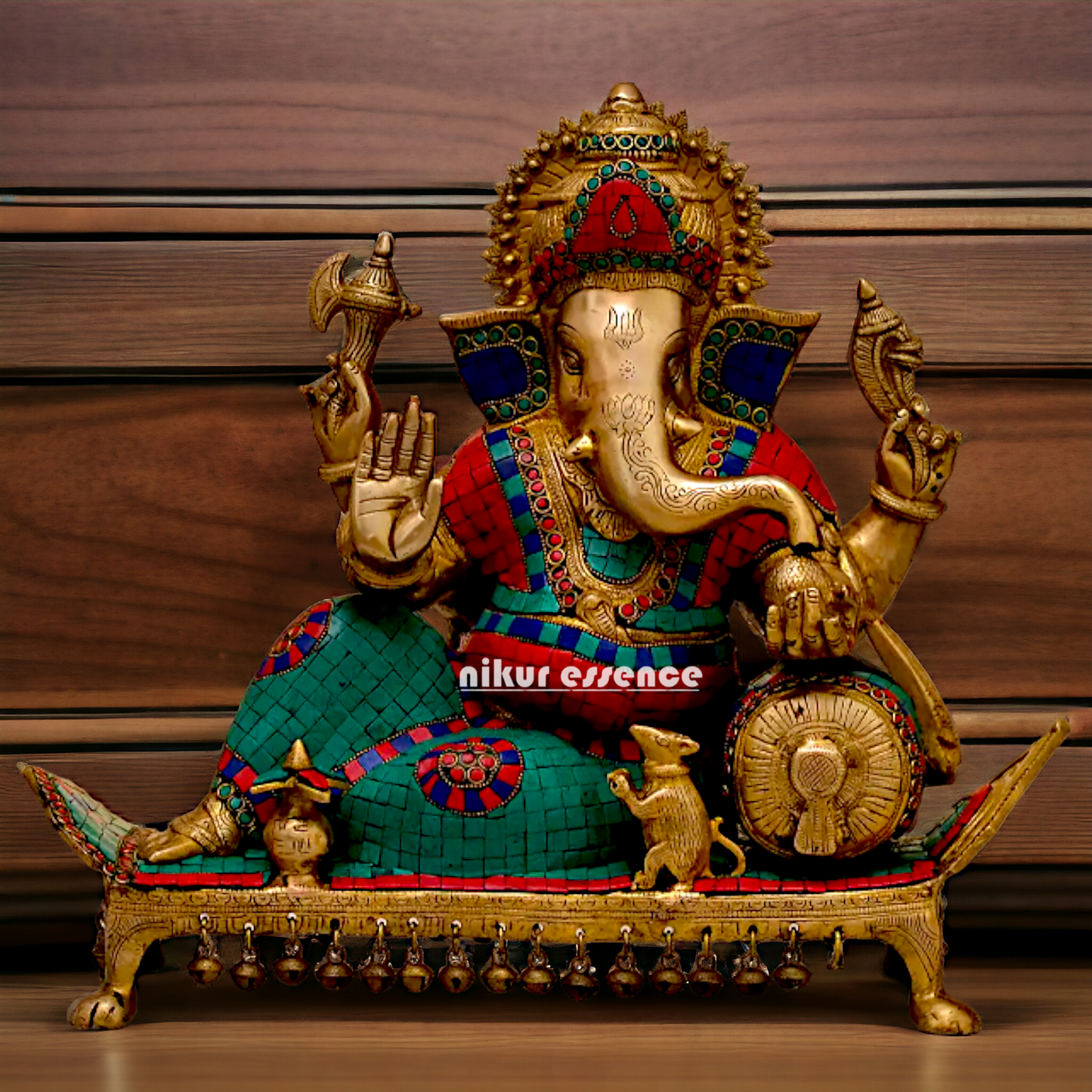 Brass Ganesha on Sofa with Stone Work idol - 19 inches Nikuressence
