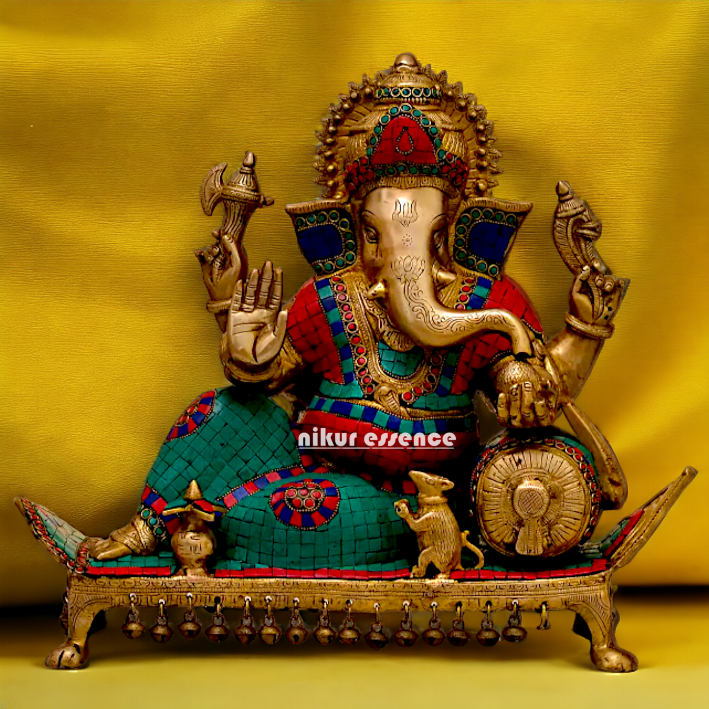 Brass Ganesha on Sofa with Stone Work idol - 19 inches Nikuressence