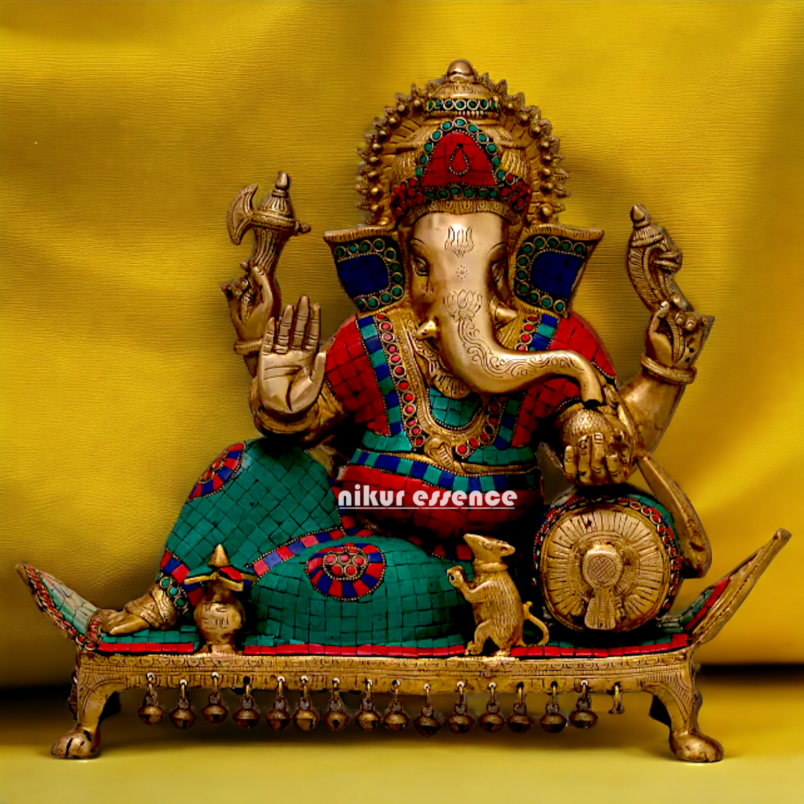 Brass Ganesha on Sofa with Stone Work idol - 19 inches Nikuressence