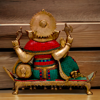 Brass Ganesha on Sofa with Stone Work idol - 19 inches Nikuressence