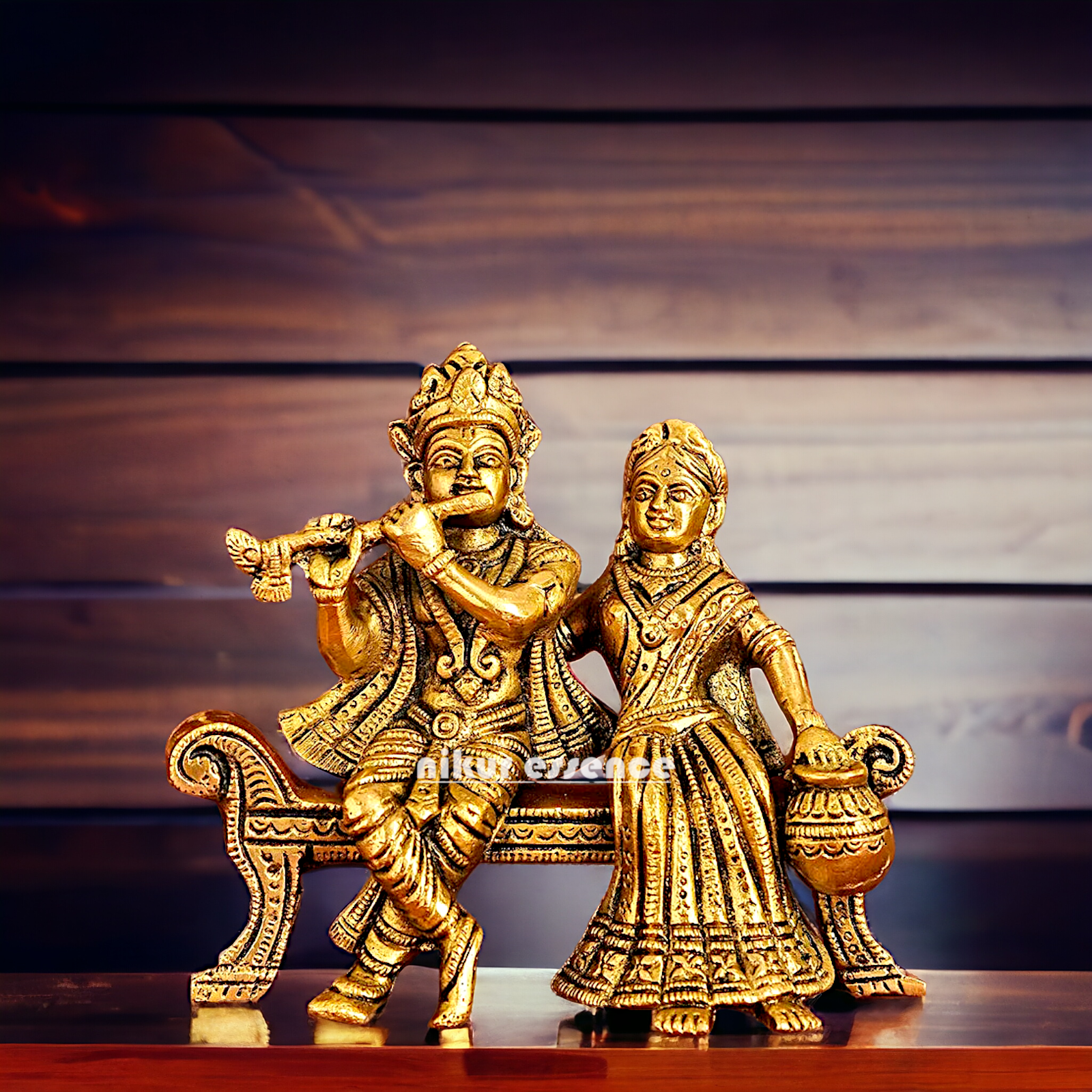 Lord Radha Krishna Sitting on Sofa brass Idol - 6 inches Nikuressence