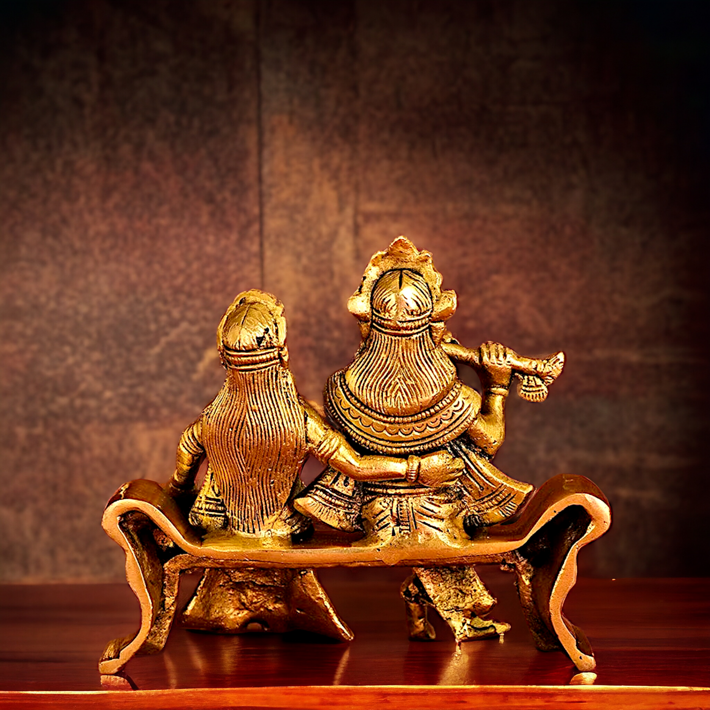 Lord Radha Krishna Sitting on Sofa brass Idol - 6 inches Nikuressence