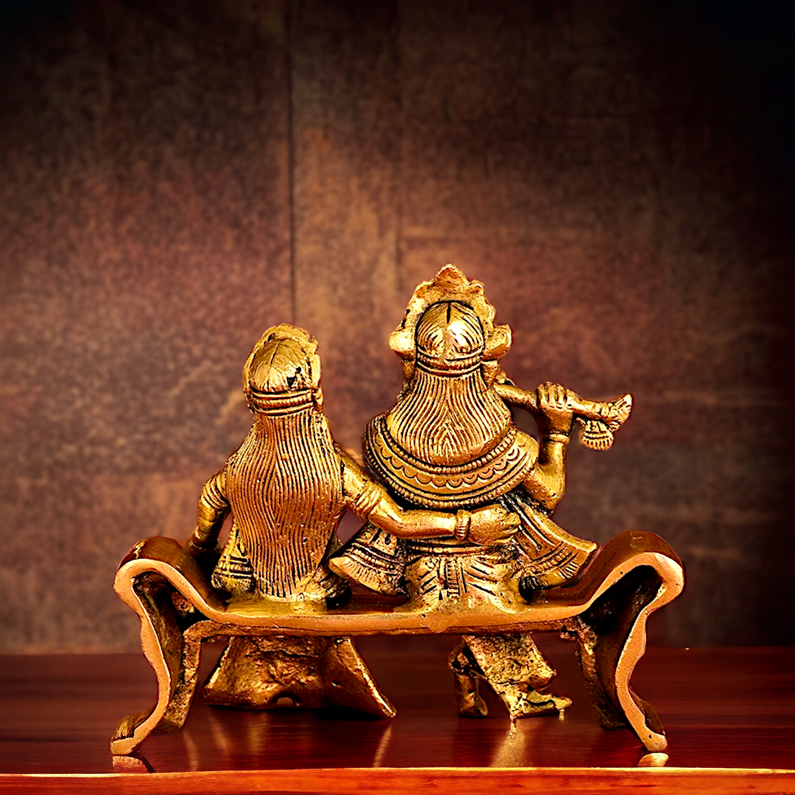 Lord Radha Krishna Sitting on Sofa brass Idol - 6 inches Nikuressence