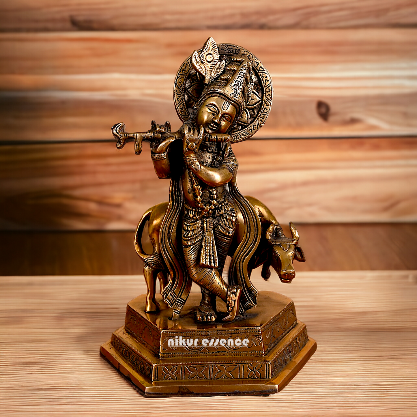 Lord Krishna Playing flute brass idol - 10 inches Nikuressence