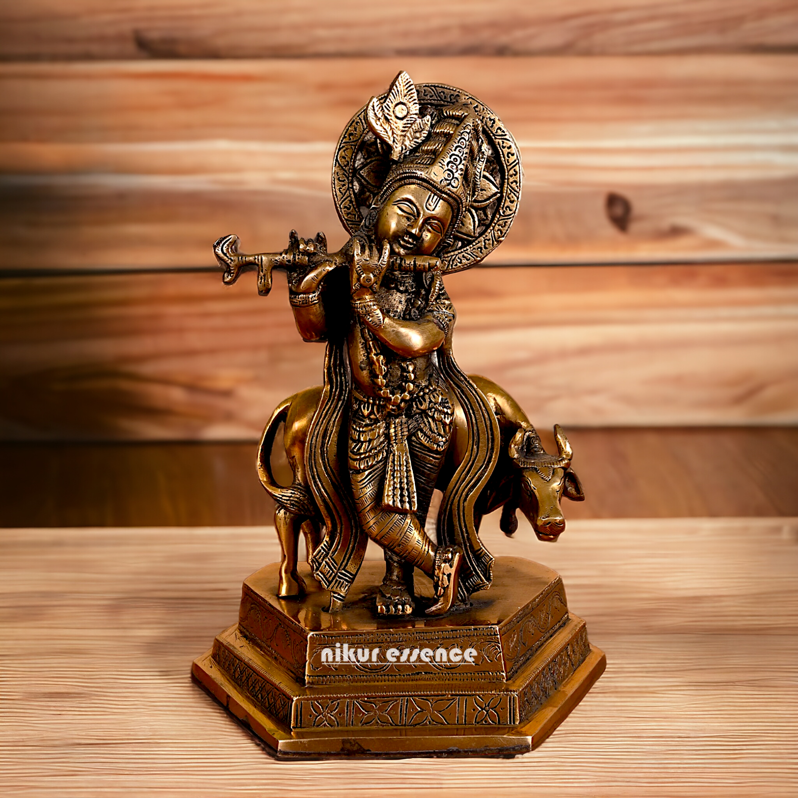 Lord Krishna Playing flute brass idol - 10 inches Nikuressence