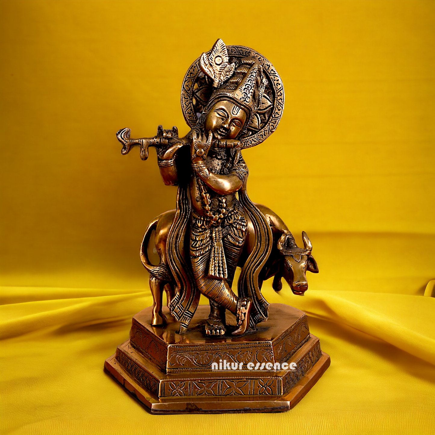 Lord Krishna Playing flute brass idol - 10 inches Nikuressence