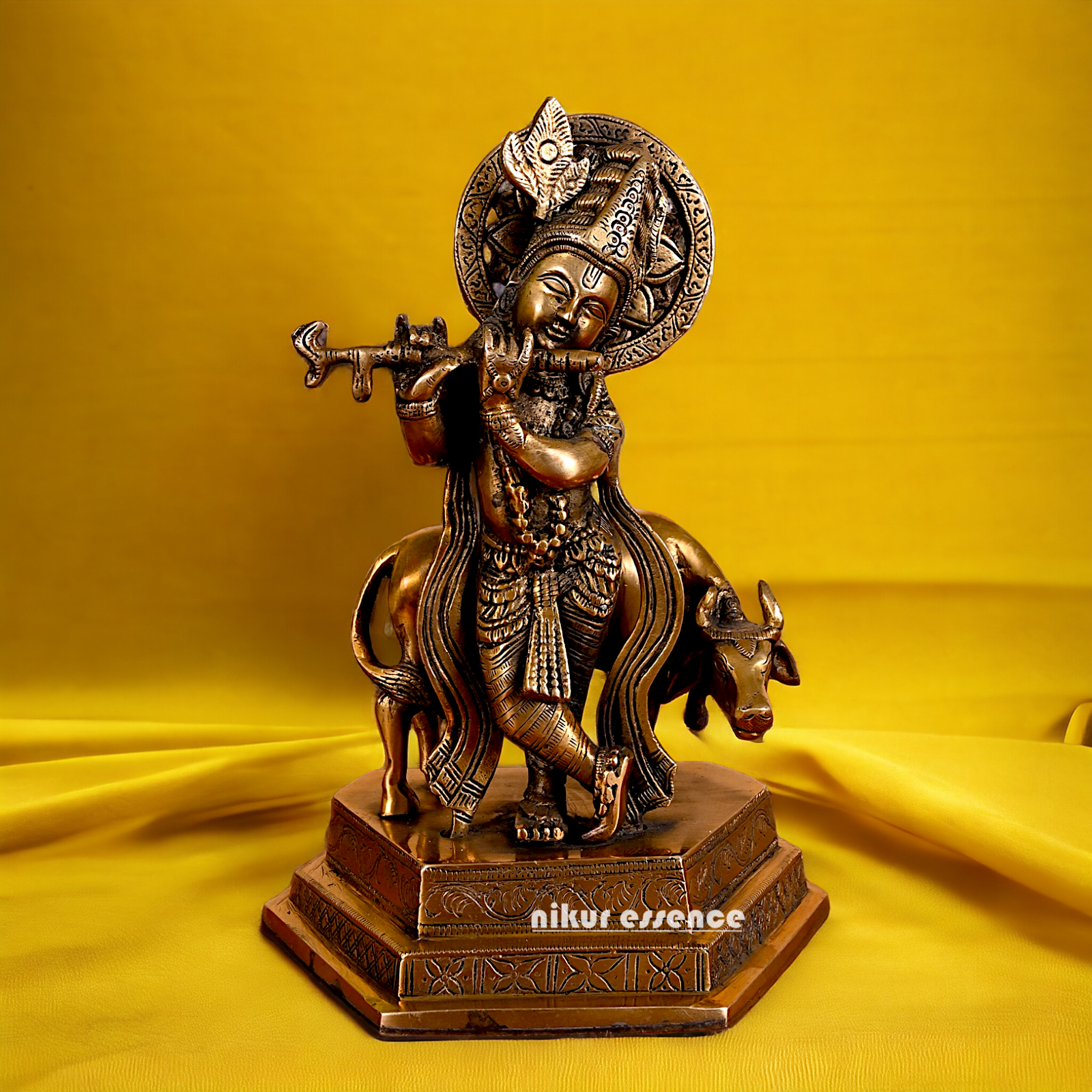 Lord Krishna Playing flute brass idol - 10 inches Nikuressence