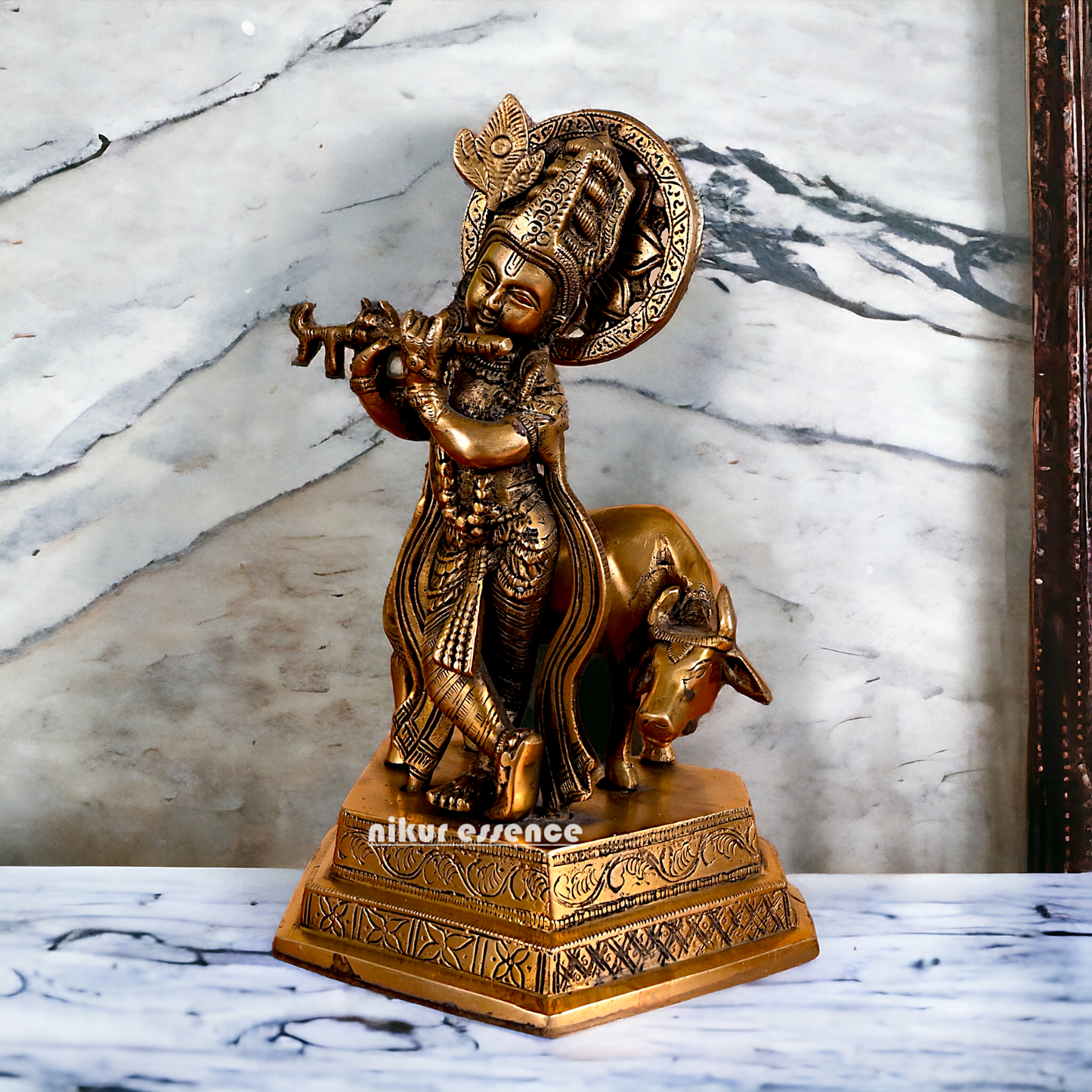 Lord Krishna Playing flute brass idol - 10 inches Nikuressence