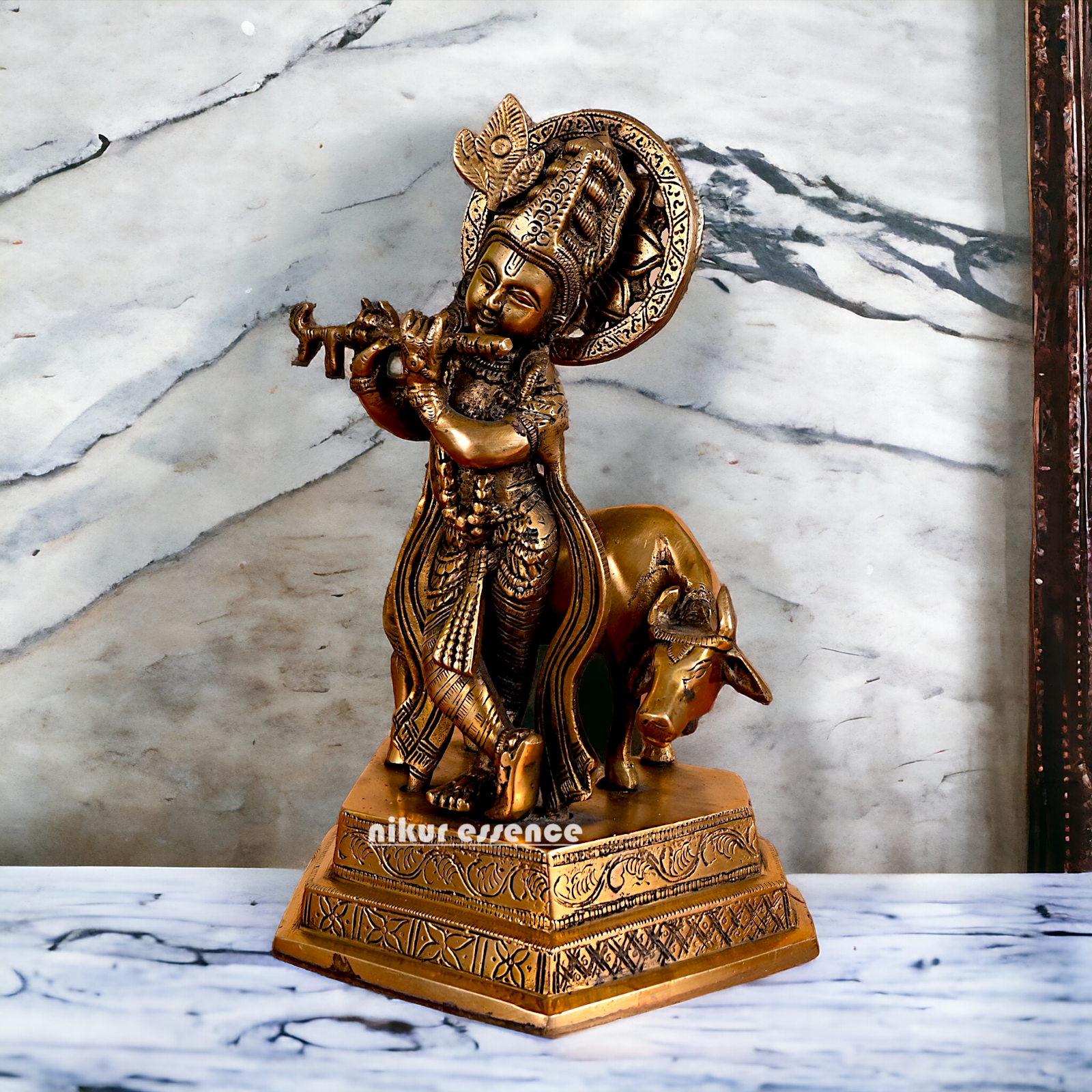 Lord Krishna Playing flute brass idol - 10 inches Nikuressence