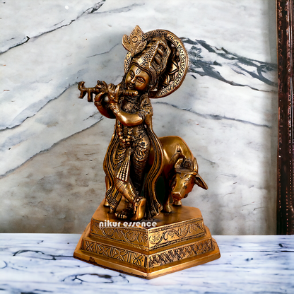 Lord Krishna Playing flute brass idol - 10 inches Nikuressence